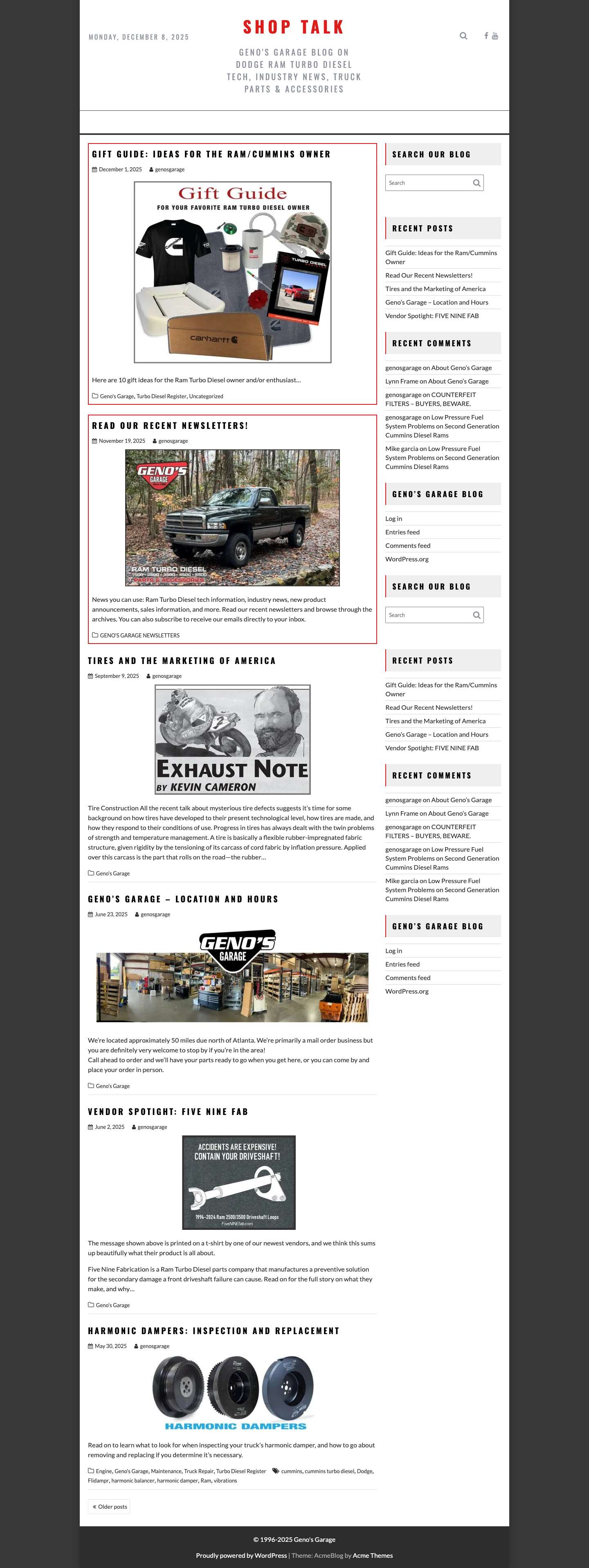 Geno's Garage Blog - Ram Turbo Diesel Technical Articles - Full Screenshot