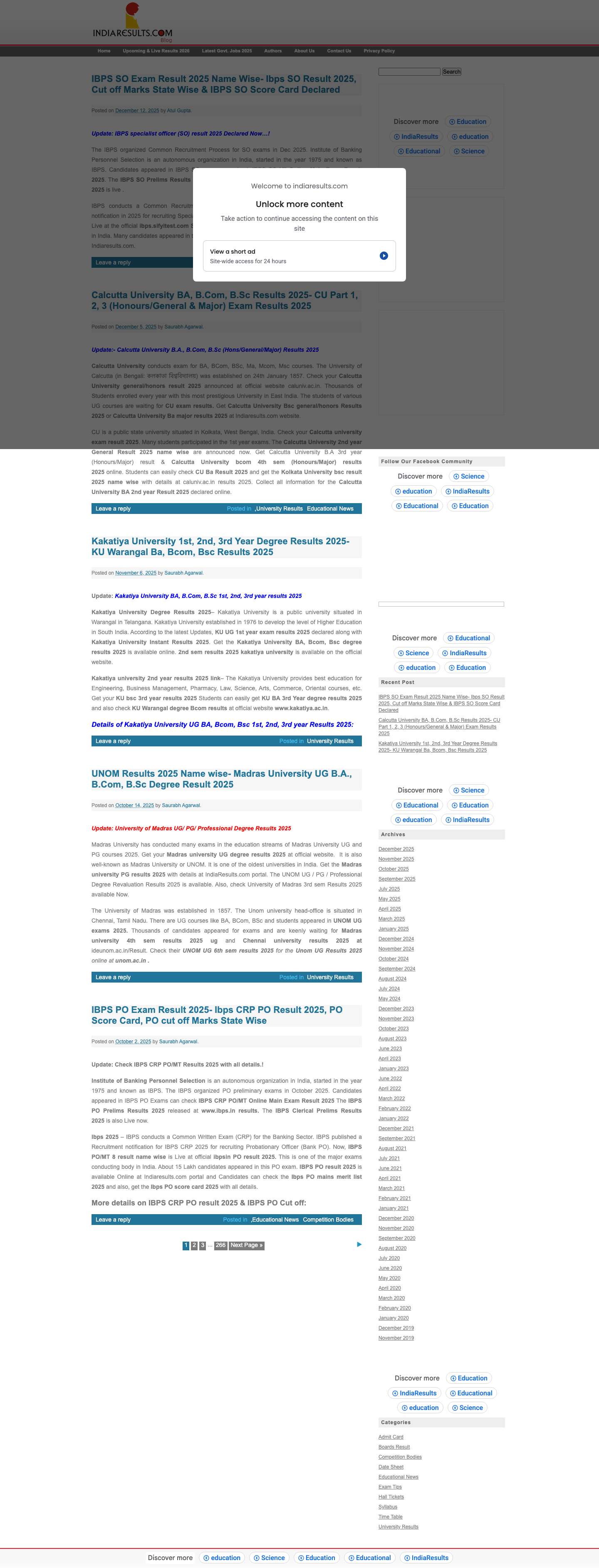 IndiaResults Blog 2025 - Latest News on Exam Results 2025 for all Board & University in India - Full Screenshot