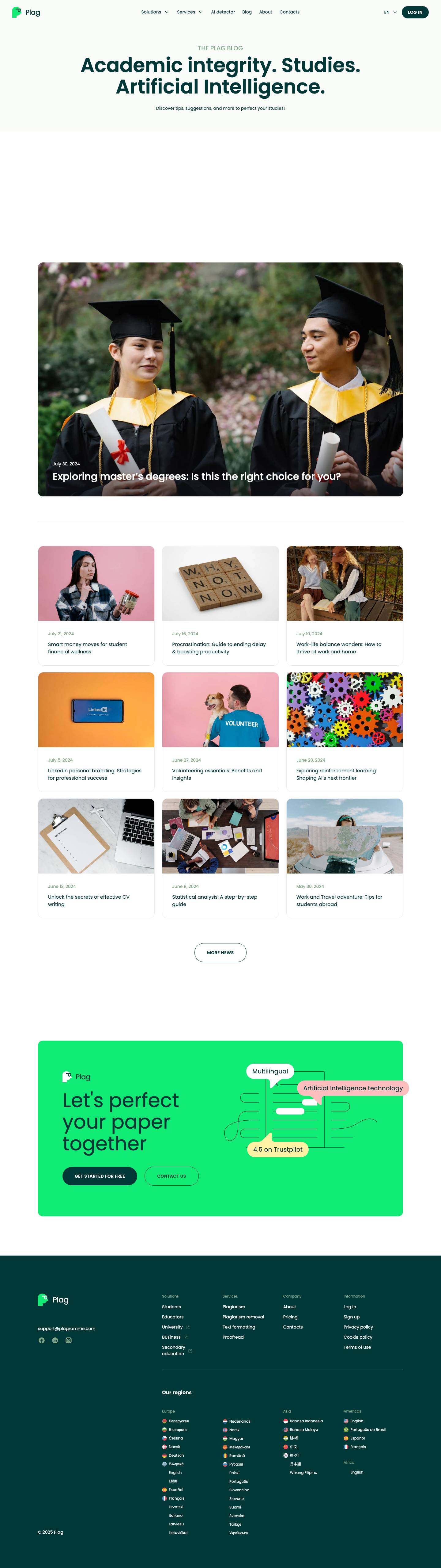 Discover tips, suggestions, and more to perfect your studies! - PLAG - Plagiarism. Studies. Artificial Intelligence. - Full Screenshot