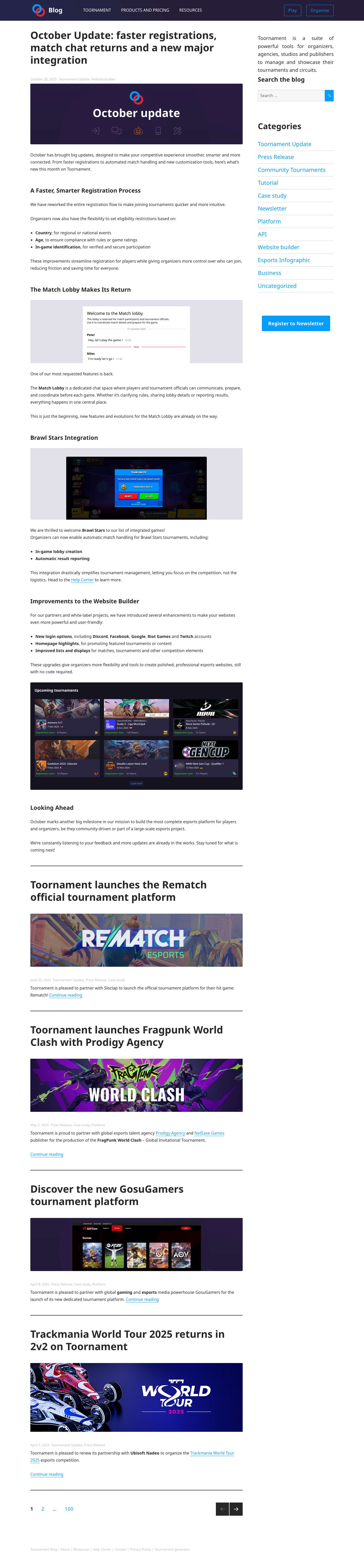 Toornament Blog - Follow our lastest announcements, technical updates, cases studies & tips - Full Screenshot