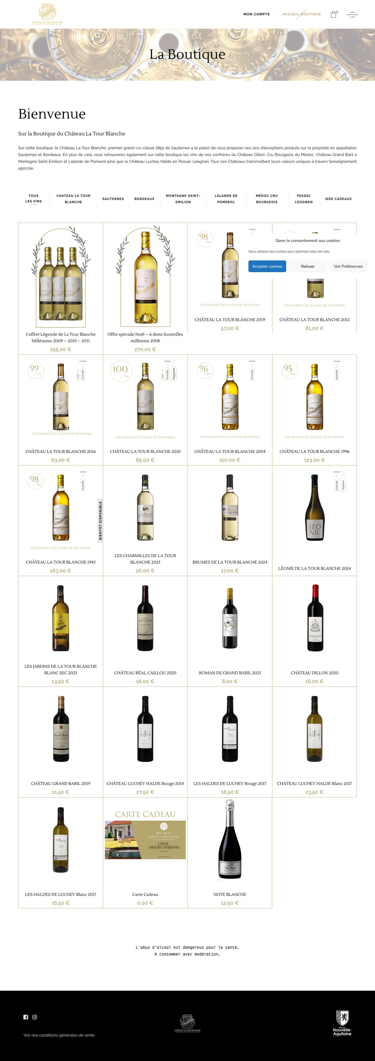 Vins château La Tour Blanche - Boutique du domaine - Full Screenshot