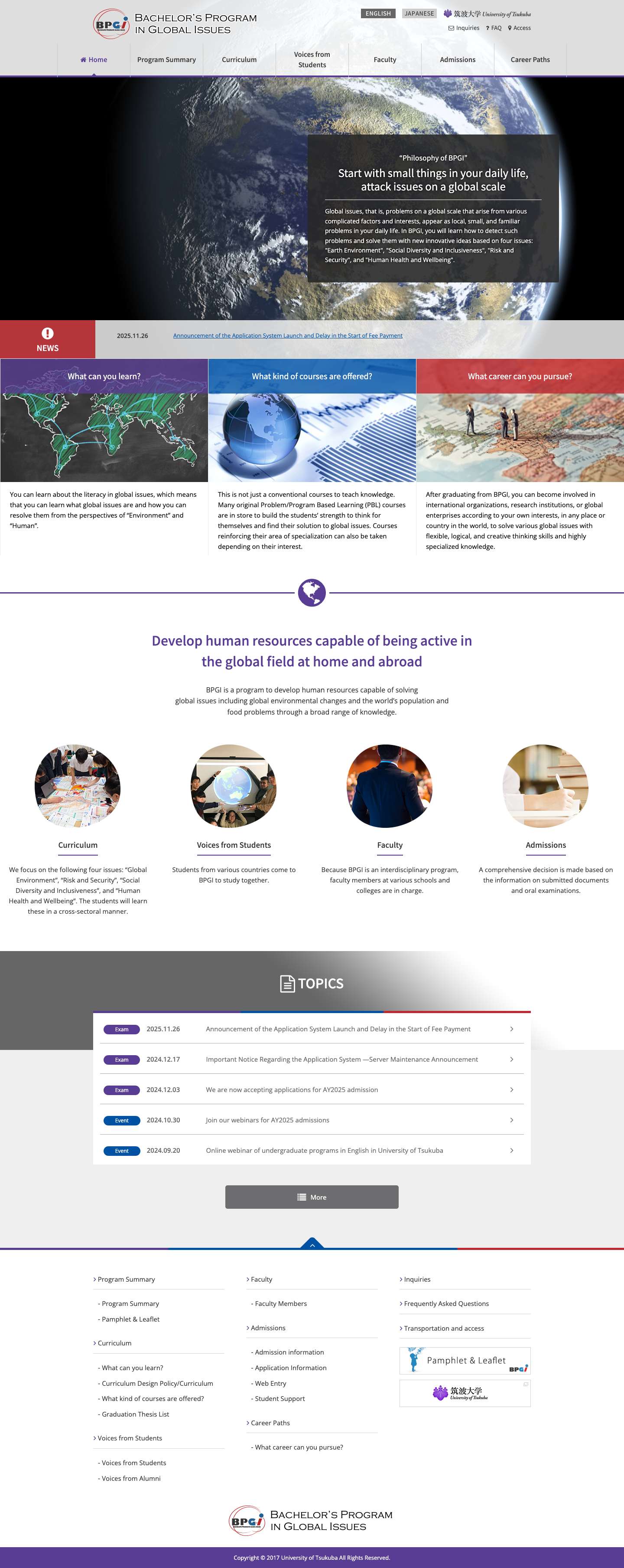 Bachelor's Program in Global Issues | University of Tsukuba - Full Screenshot
