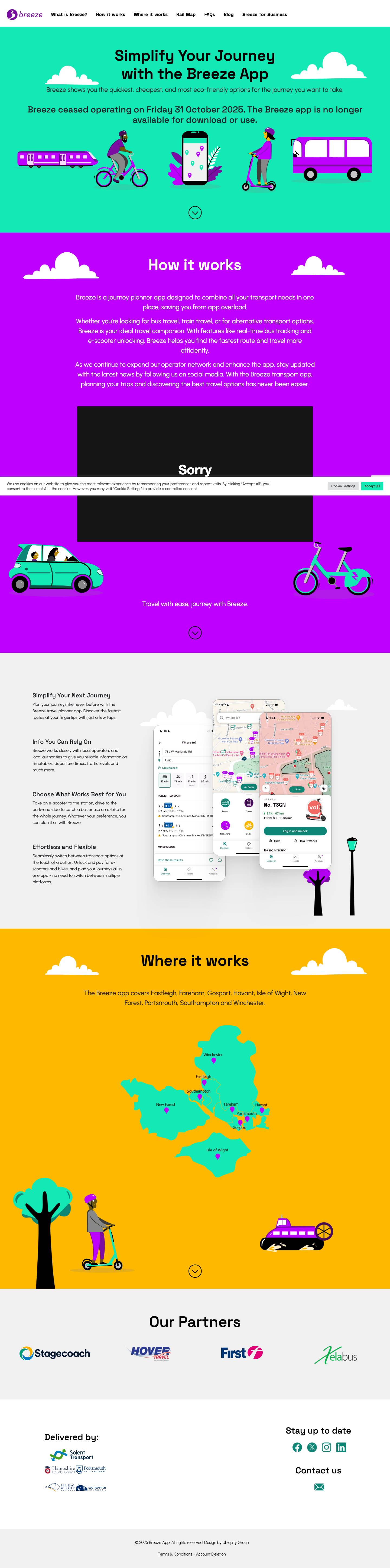 Breeze Journey Planner App - Homepage - Full Screenshot