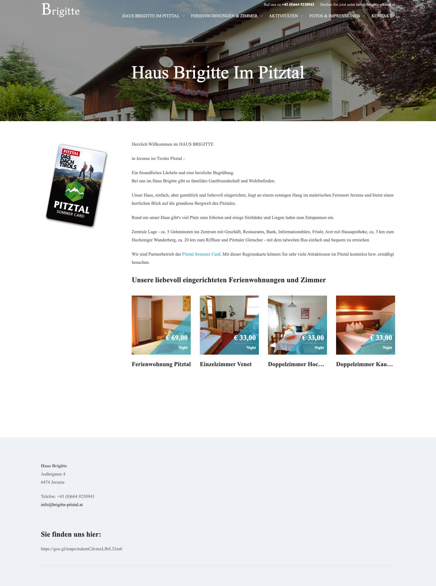 Haus Brigitte Pitztal – Pitztal, Tirol, Sommerurlaub, Wandern, Mountainbike, Alpen, Pitztaler Berge - Full Screenshot