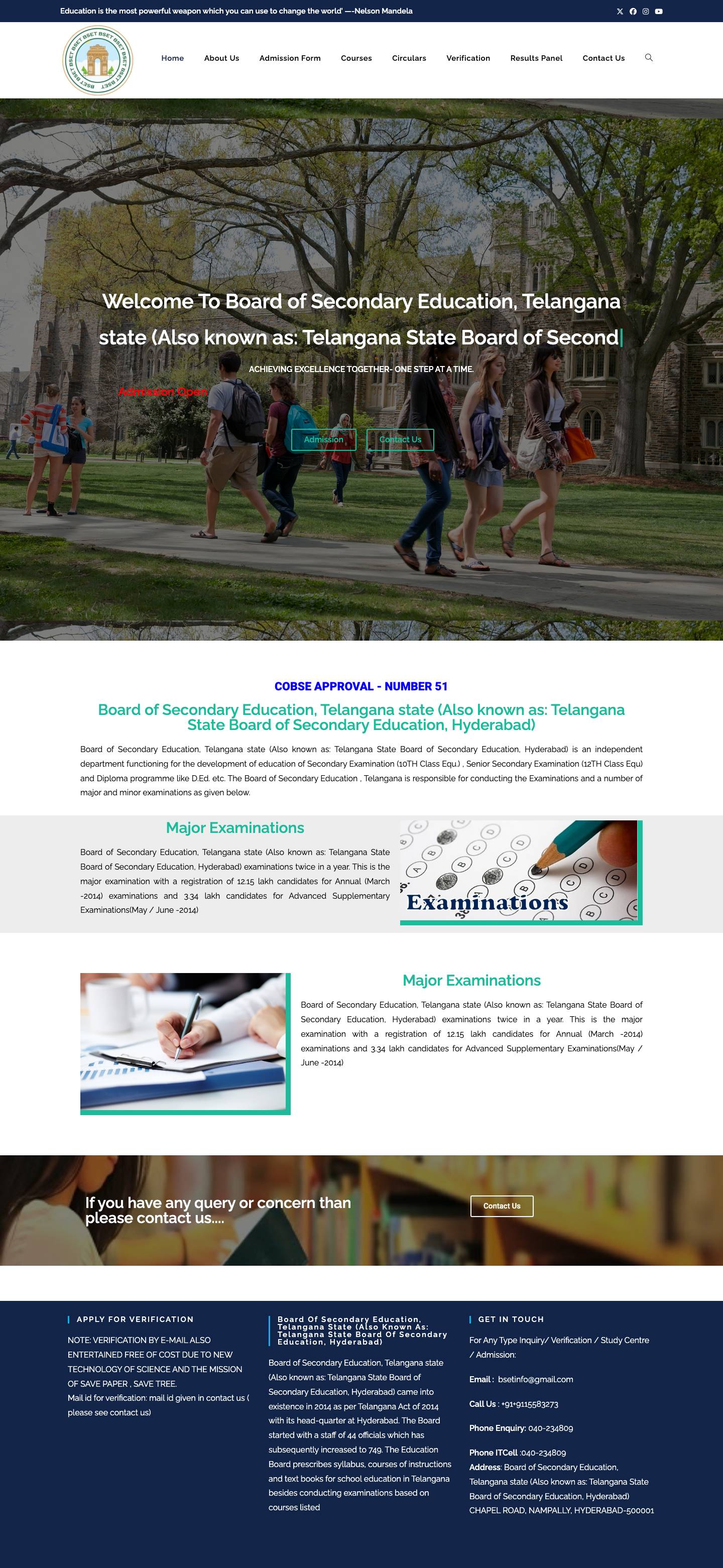 Board of Secondary Education, Telangana State Hyderabad - Full Screenshot