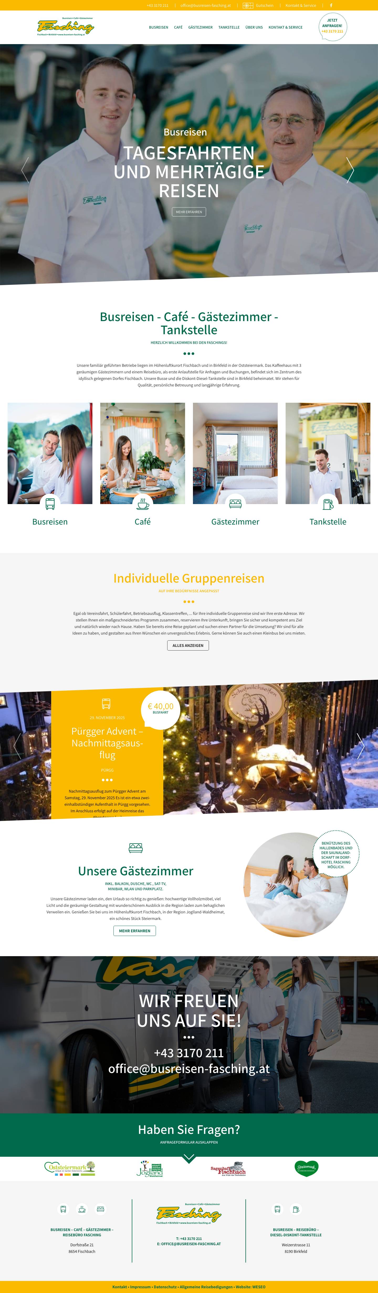 FASCHING - Busreisen - Café - Gästezimmer - Tankstelle - Full Screenshot