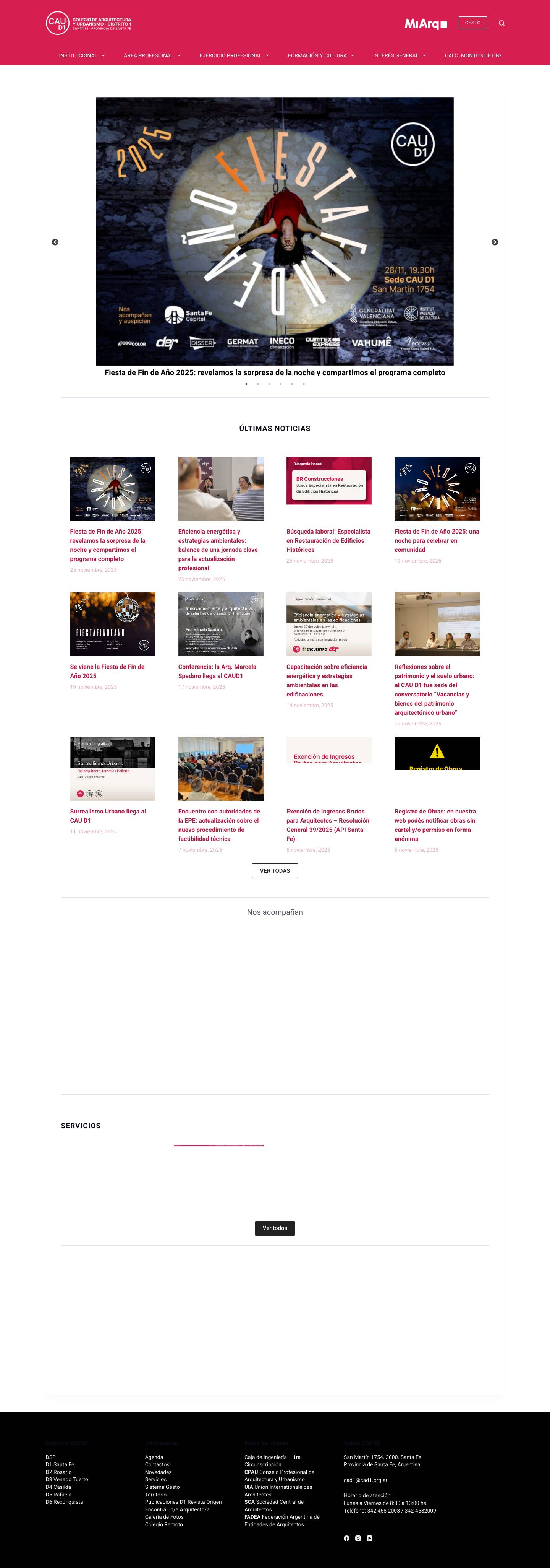 Inicio - Colegio de Arquitectos Distrito 1 Santa Fe - Full Screenshot