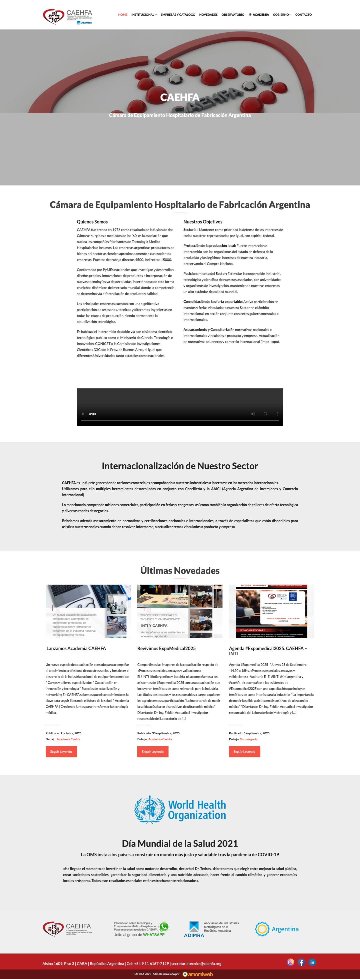 Cámara de Equipamiento Hospitalario de Fabricación Argentina - CAEHFA - Full Screenshot