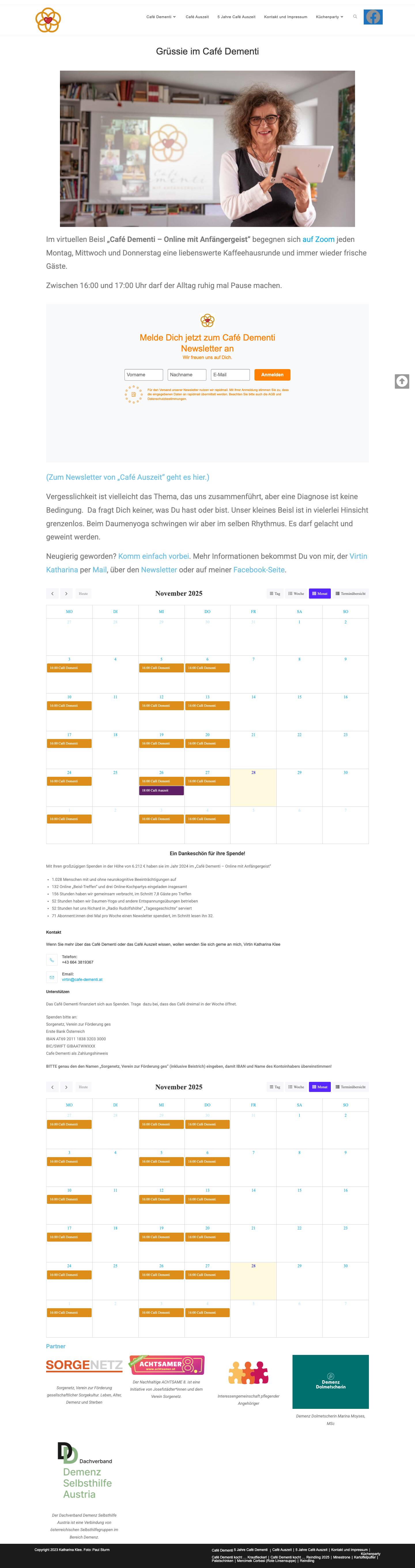 Grüssie im Café Dementi – Website des virtuellen Café Dementi - Full Screenshot