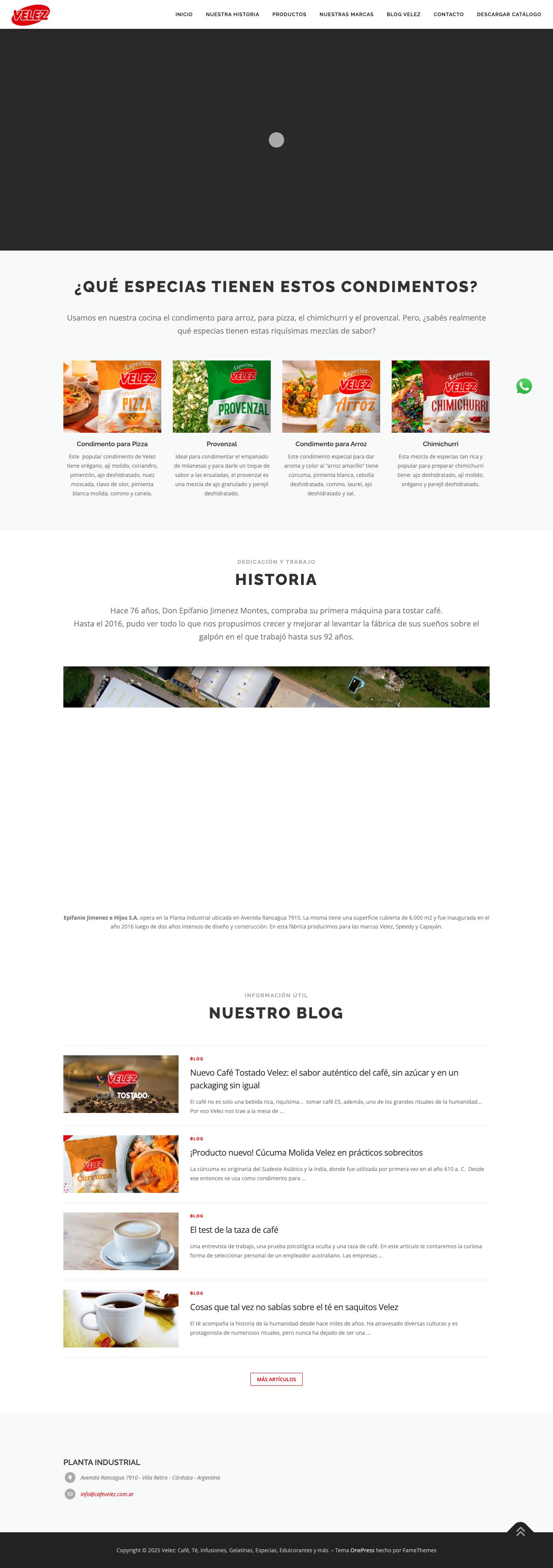 Velez: Café, Té, Infusiones, Gelatinas, Especias, Edulcorantes y más. – Una Empresa familiar que produce y comercializa infusiones y alimentos para las familias de toda la Argentina. . - Full Screenshot