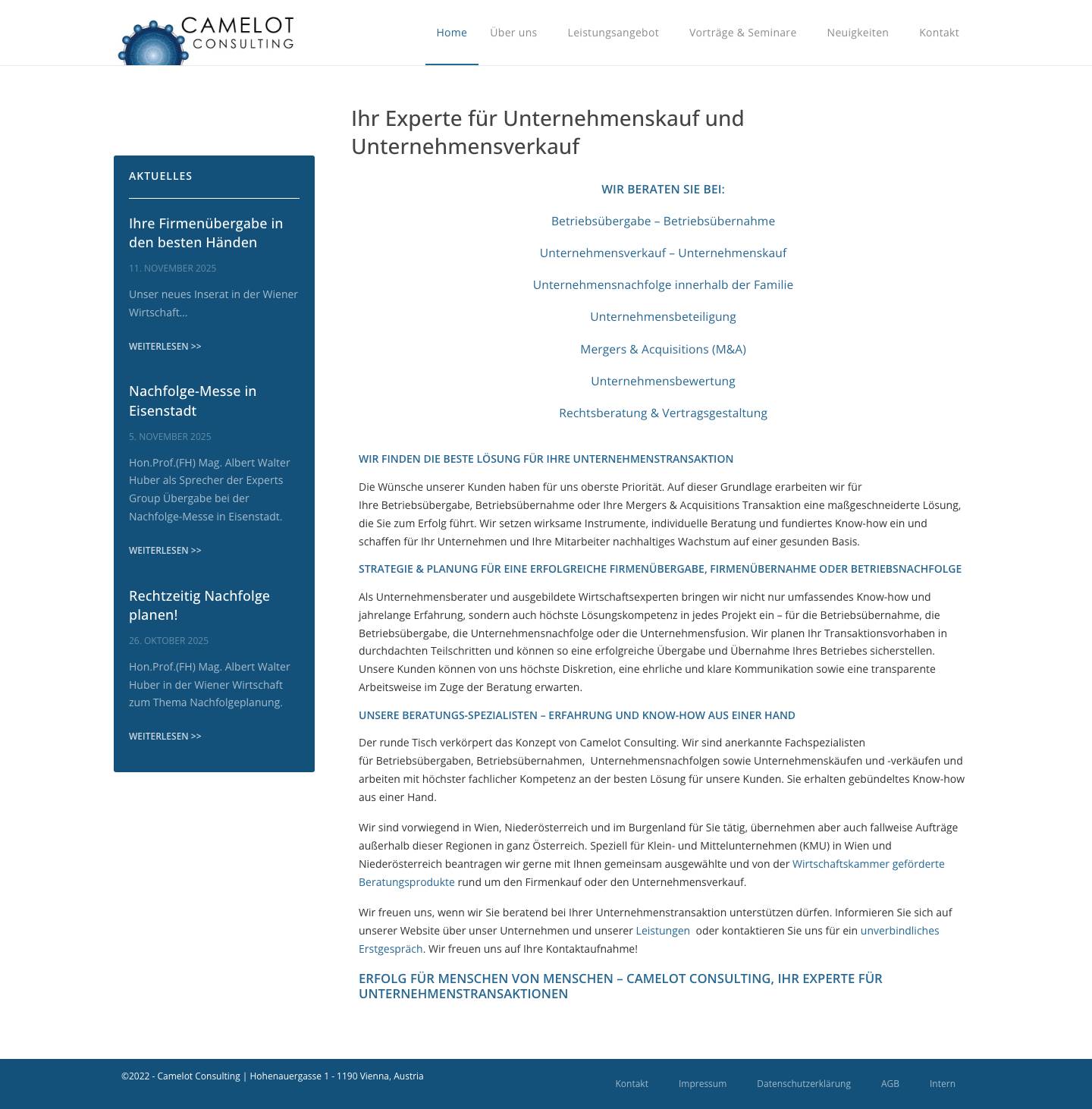 Ihr Experte für Unternehmenskauf und Unternehmensverkauf - Camelot ConsultingIhr Experte für Unternehmenskauf und Unternehmensverkauf - Camelot Consulting - Full Screenshot