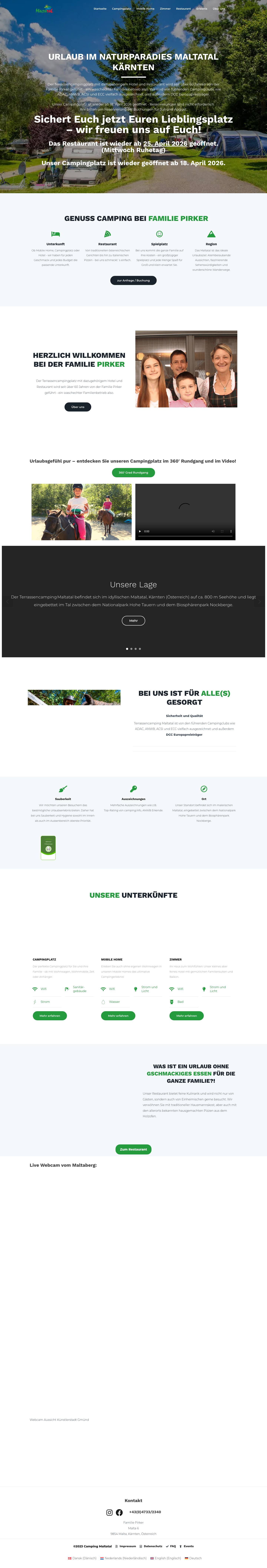 Terrassencamping Maltatal – Urlaub in Kärnten im Maltatal - Full Screenshot