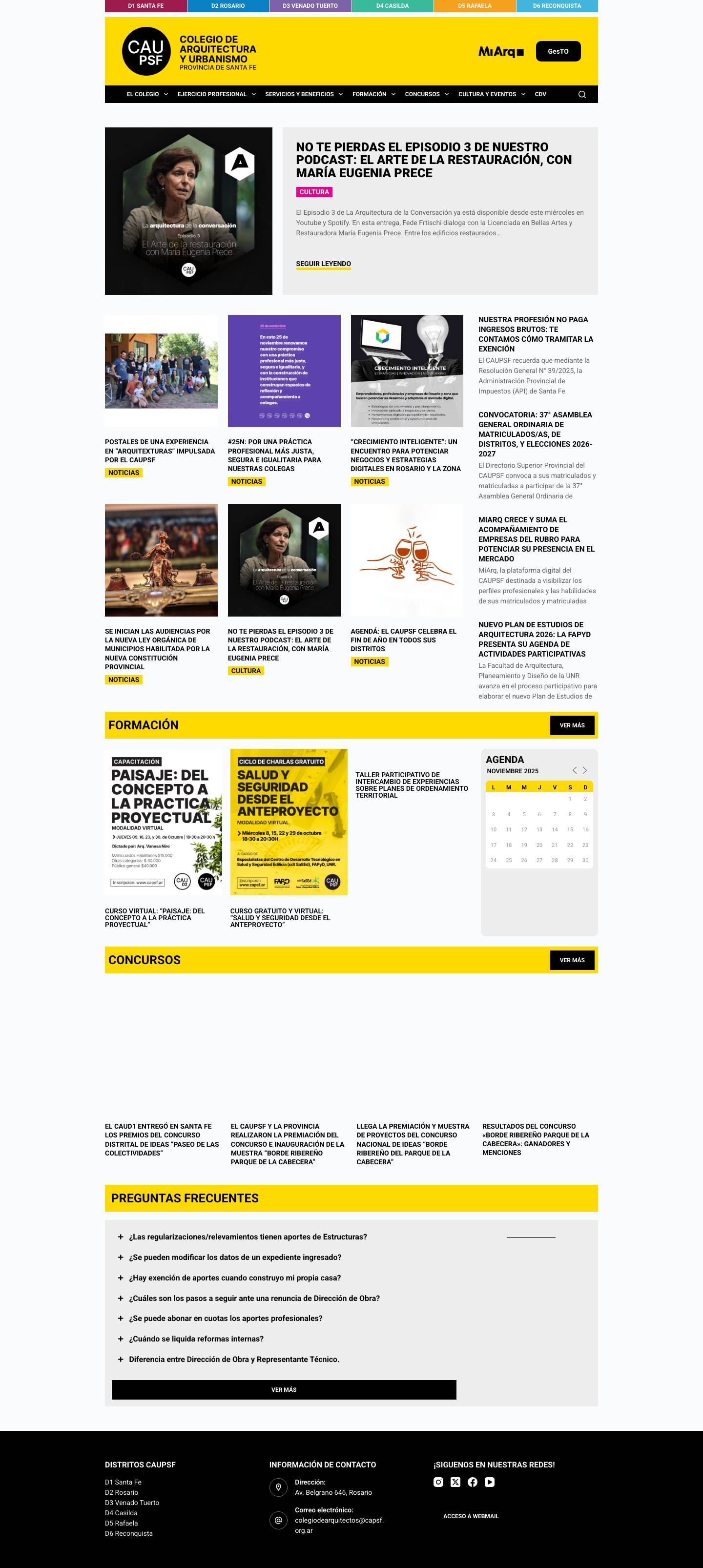 Inicio - Colegio de Arquitectura y Urbanismo de la Provincia de Santa Fe - Full Screenshot