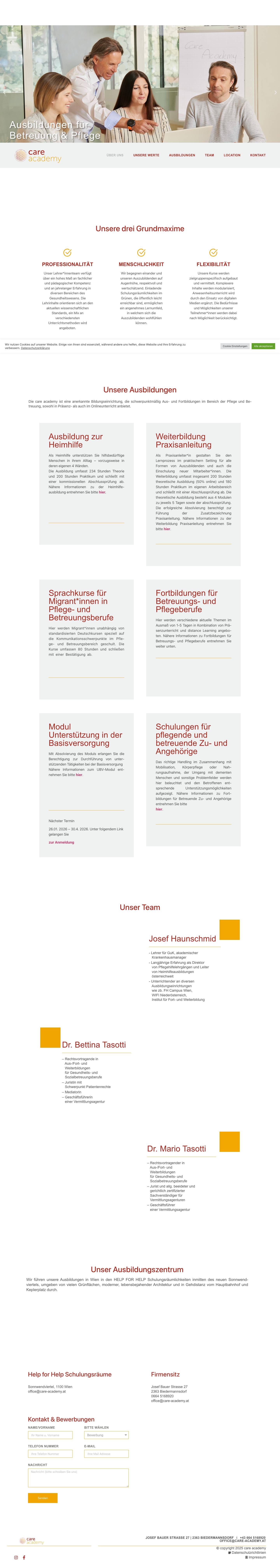 care academy – Ausbildungen für Betreuung und Pflege - Full Screenshot