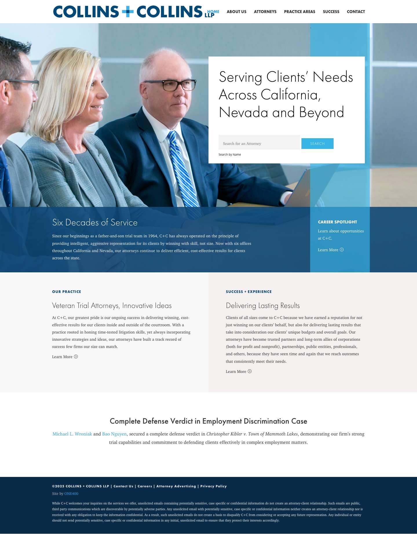 Home - Collins + Collins LLP - Full Screenshot