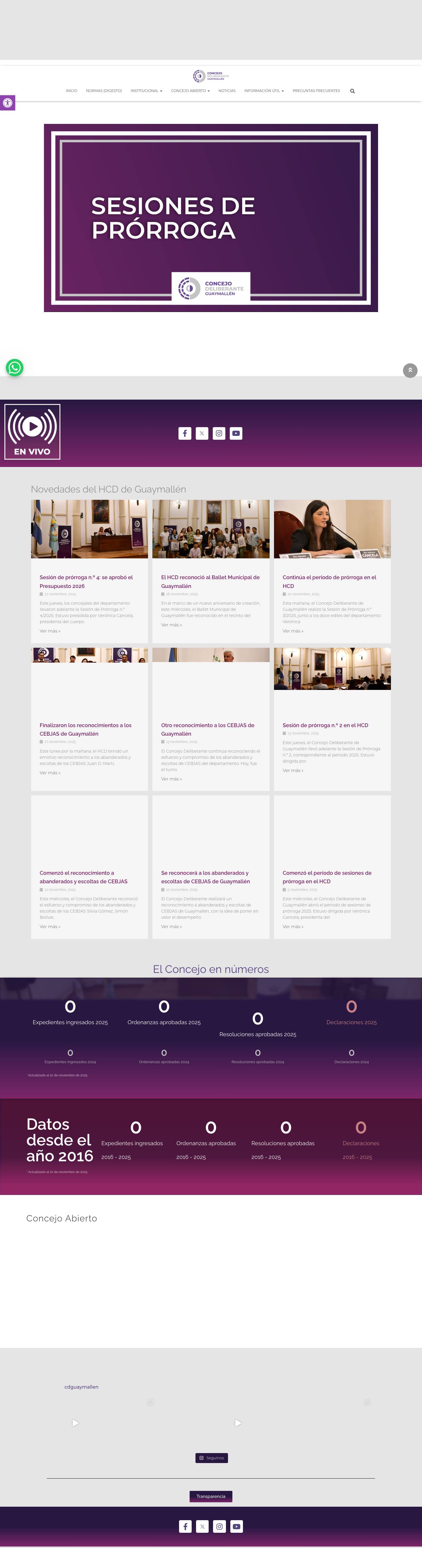 Inicio | Honorable Concejo Deliberante de GuaymallénHerramientas de accesibilidadAumentar textoDisminuir textoEscala de grisesAlto contrasteContraste negativoFondo claroSubrayar enlacesFuente legibleRestablecer - Full Screenshot