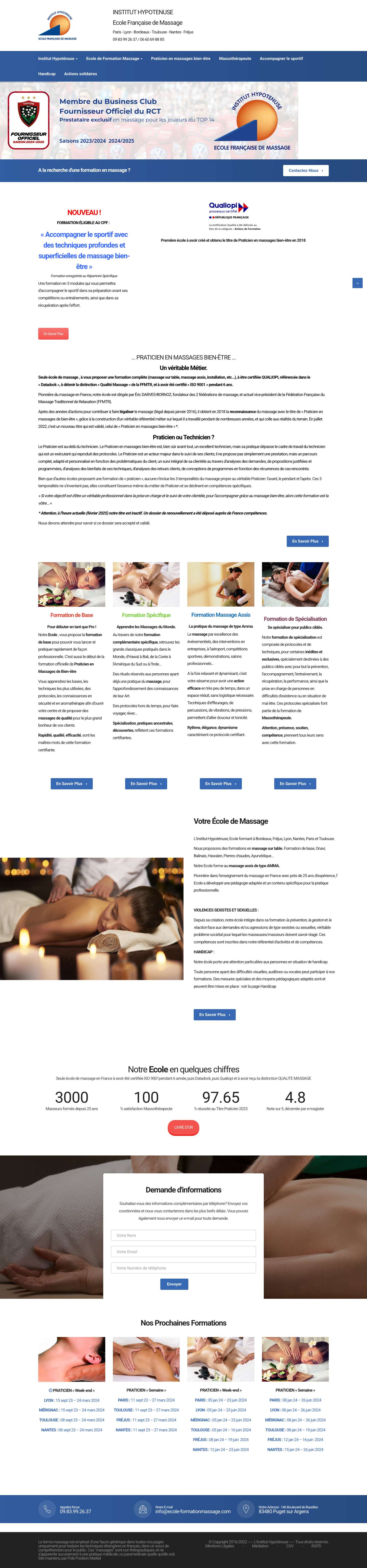 Ecole Formation Massage diplôme officiel Institut Hypoténuse | Ecole-formationmassage.com - Full Screenshot