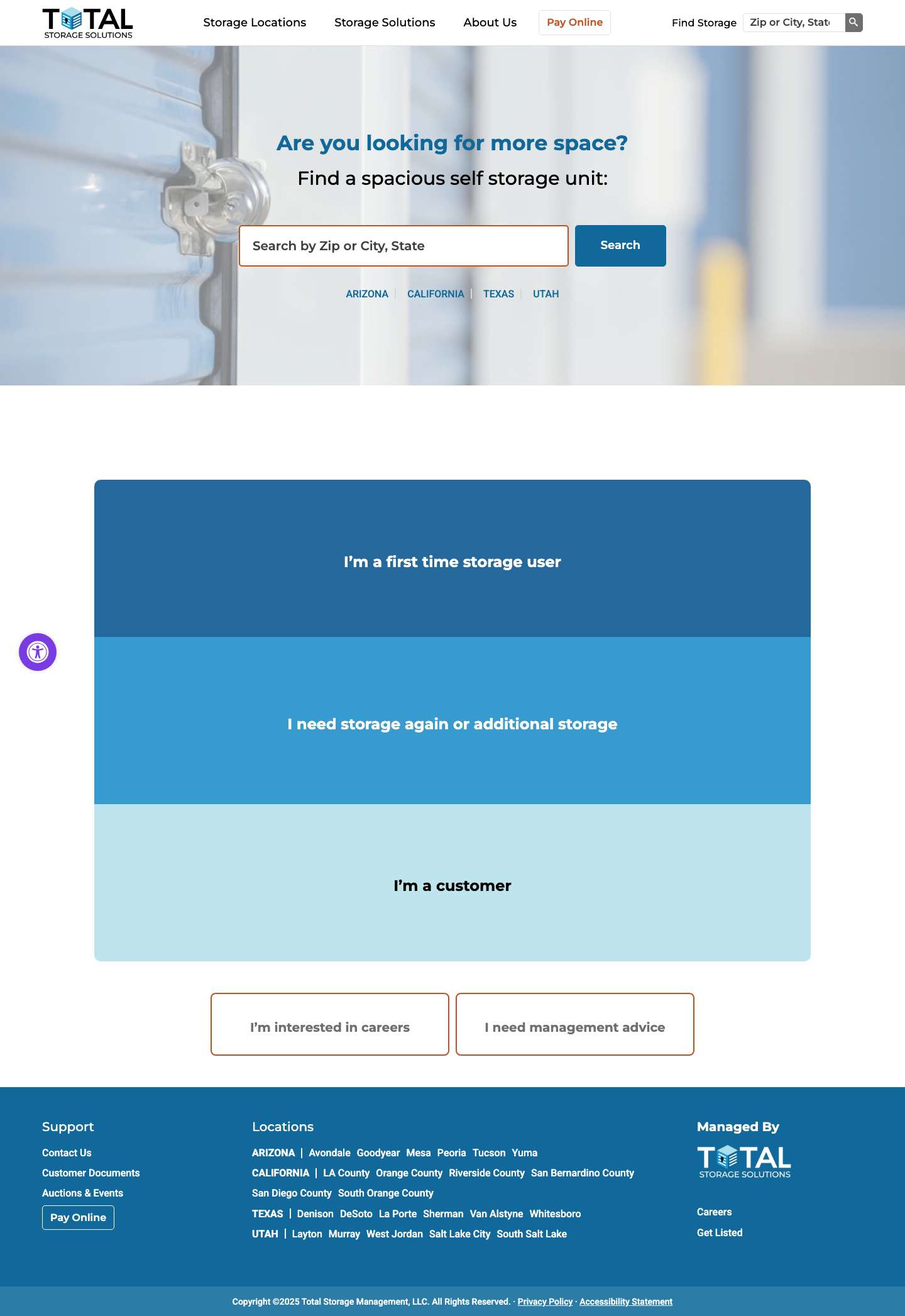 Total Storage Solutions | Find a Storage Space Right for You - Full Screenshot