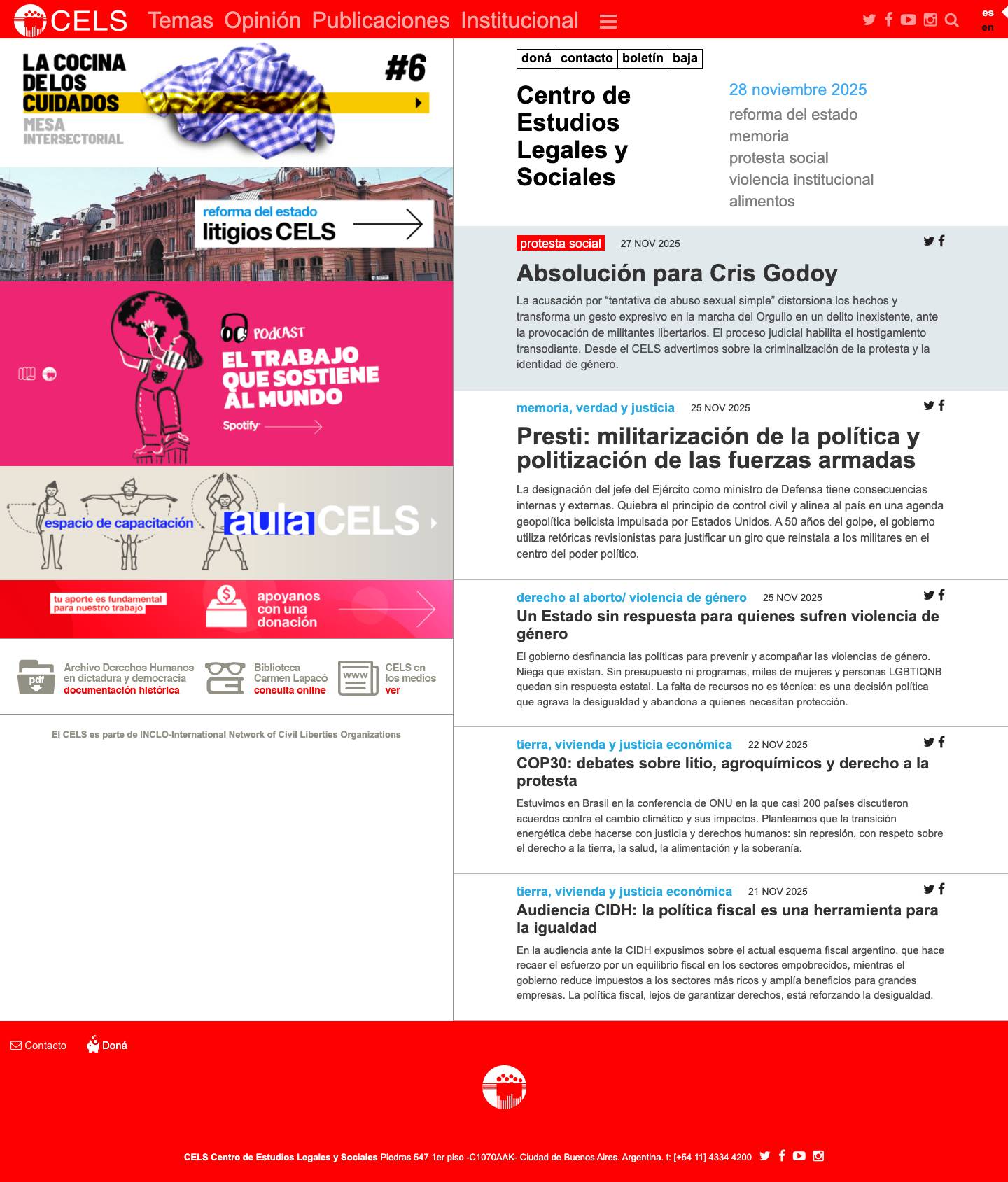 CELS – Centro de Estudios Legales y Sociales - Full Screenshot