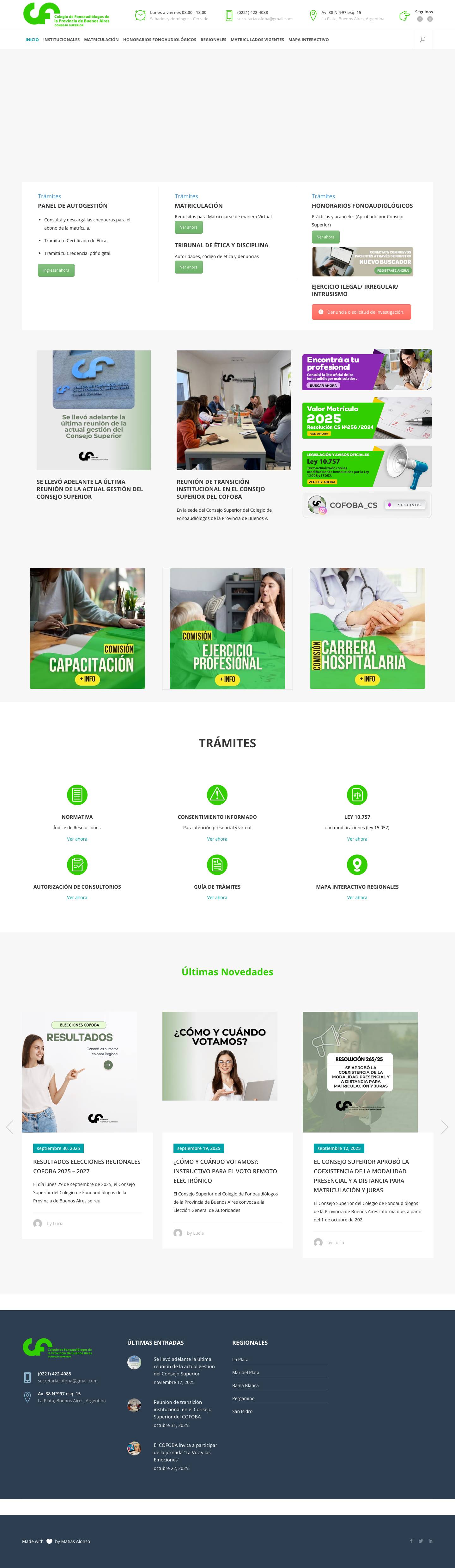 Colegio de Fonoaudiólogos de la Provincia de Buenos Aires – El Colegio de Fonoaudiólogos de la Provincia de Buenos Aires es una entidad creada por la Ley 10.757. Rige el ejercicio y el control de la matrícula profesional. - Full Screenshot