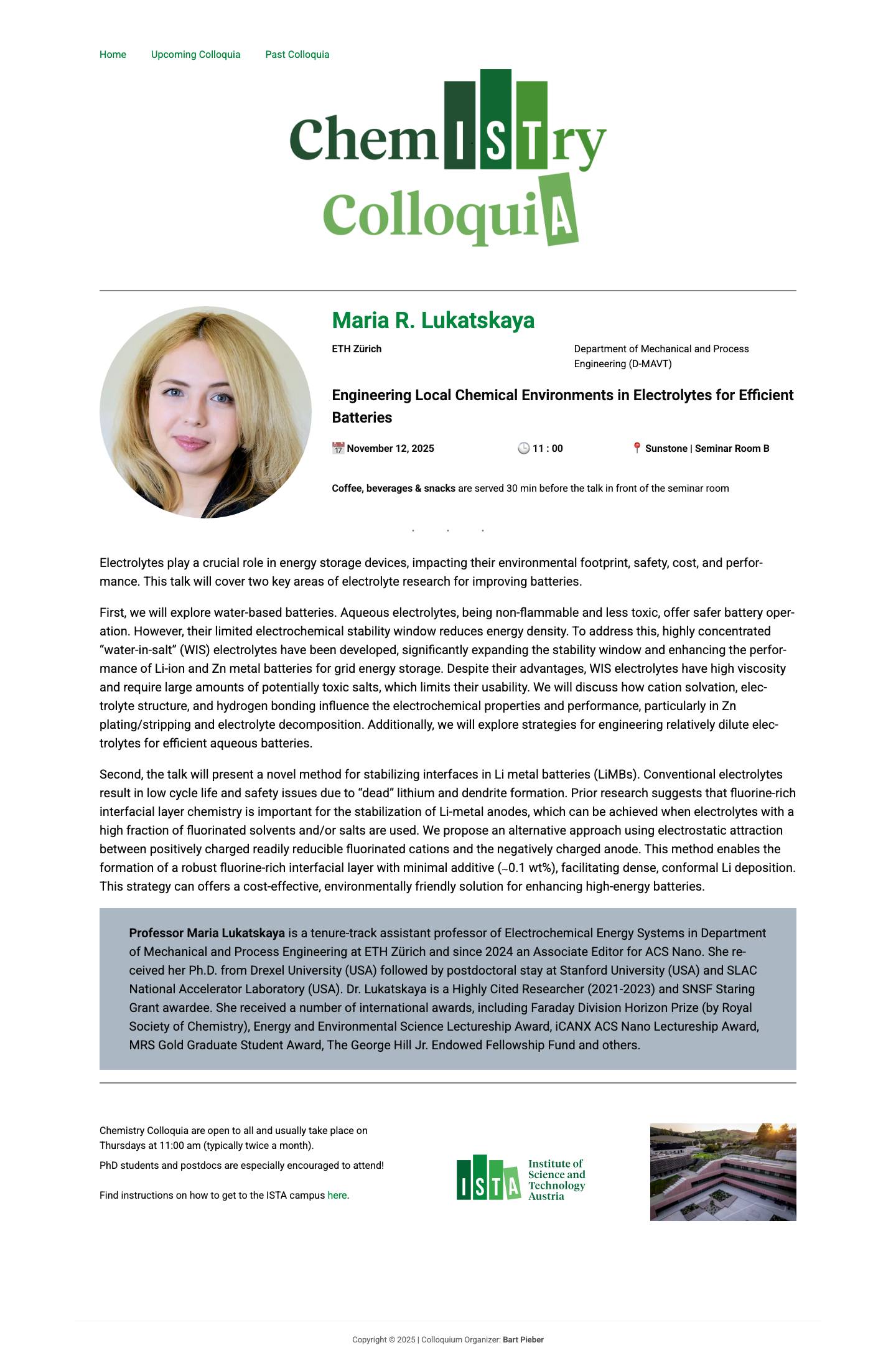 ISTA Chemistry Colloquia - Full Screenshot