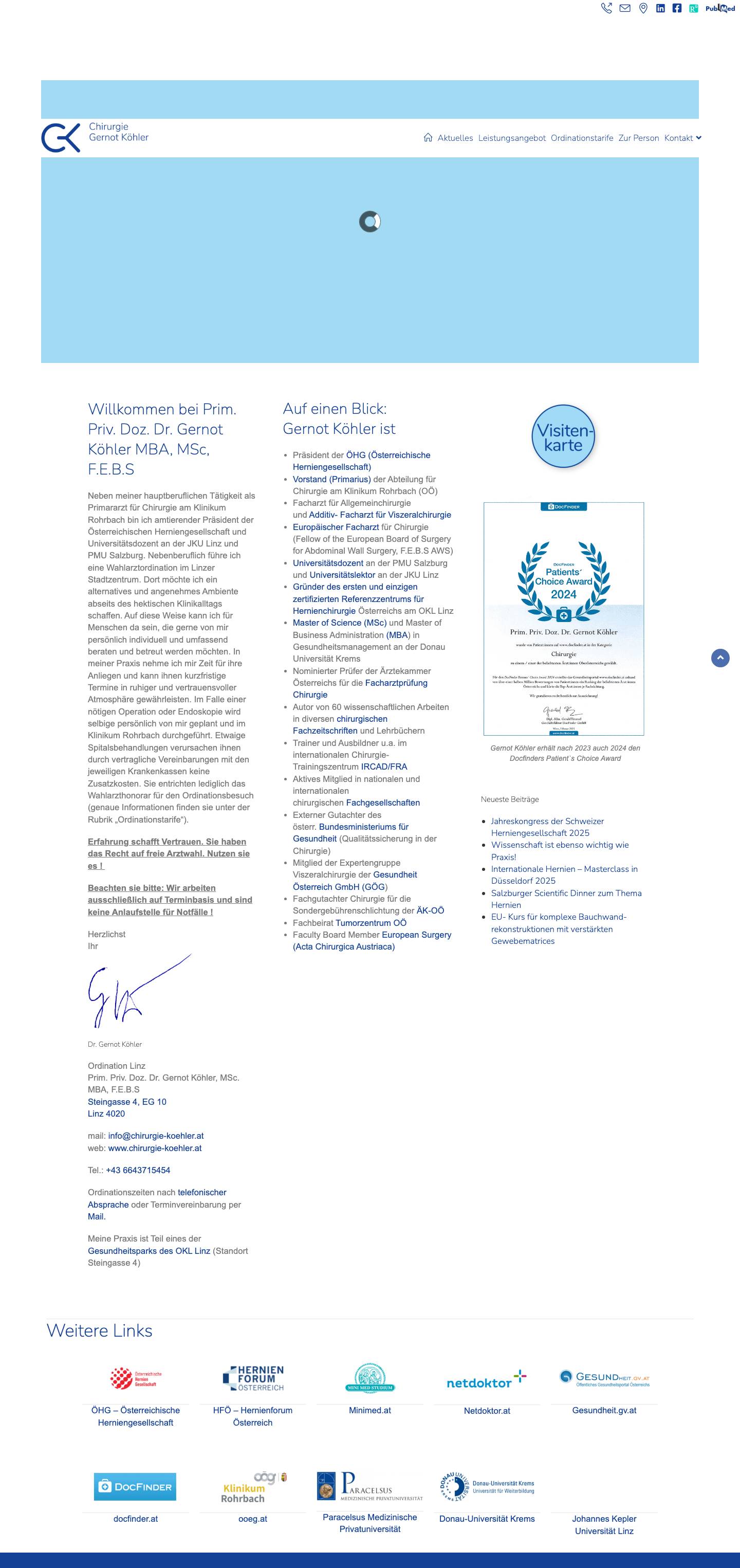 Chirurgie Gernot Köhler – Prim. Priv. Doz. Dr. Gernot Köhler, Facharzt für Allgemeinchirurgie und Additiv- Facharzt für Viszeralchirurgie - Full Screenshot