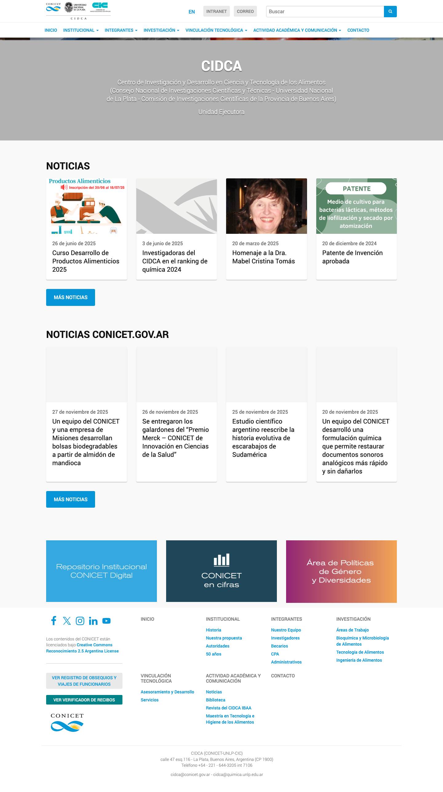 CIDCA | Centro de Investigación y Desarrollo en Ciencia y Tecnol - Full Screenshot