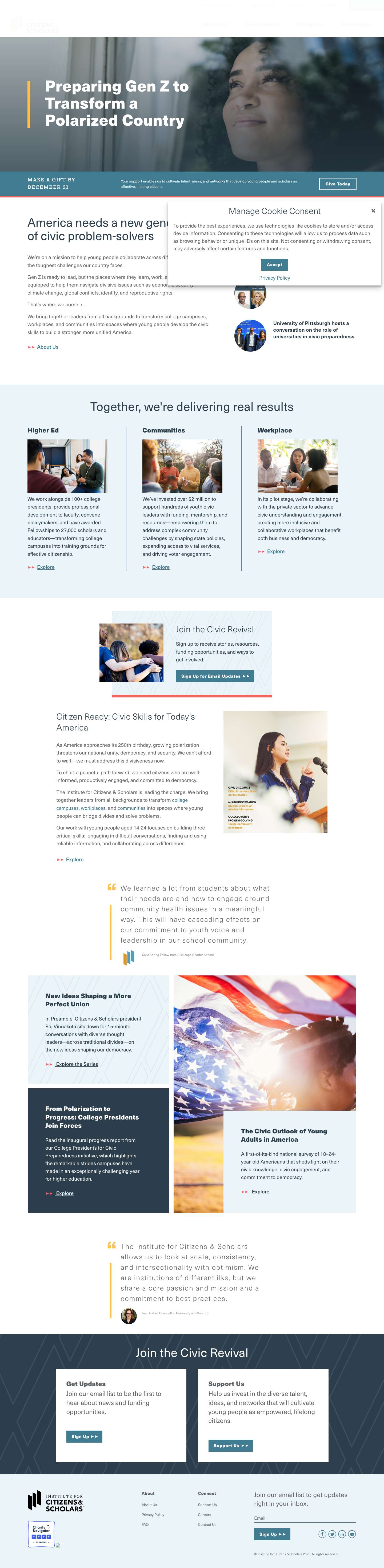 Institute for Citizens & Scholars - Shaping the Future of Democracy - Full Screenshot