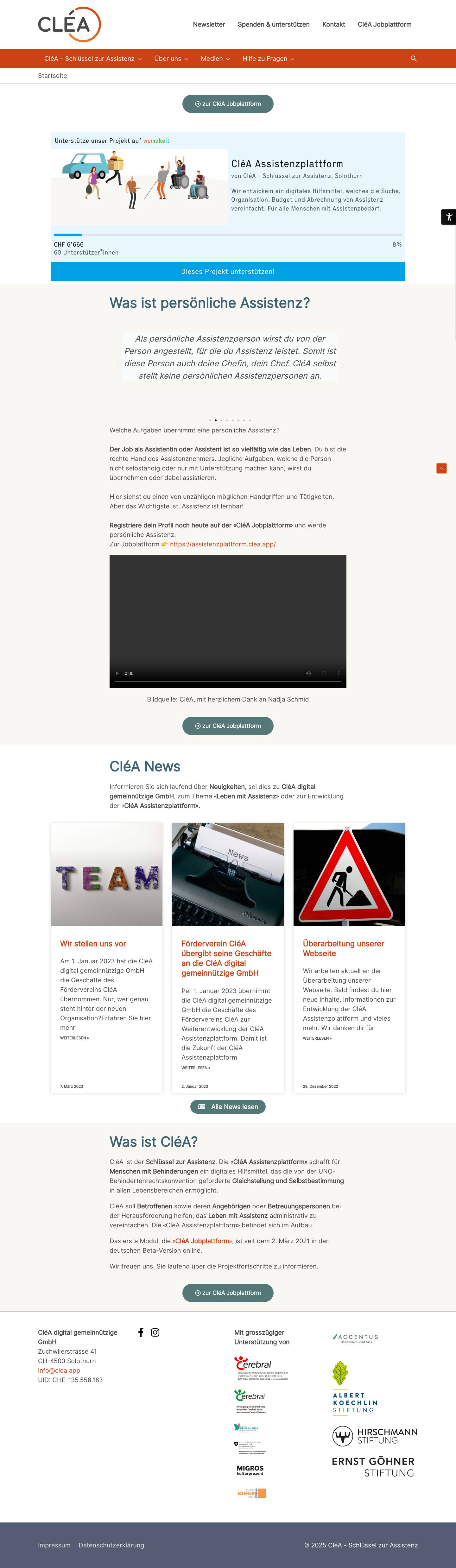 Home - CléA - Schlüssel zur Assistenz - Full Screenshot