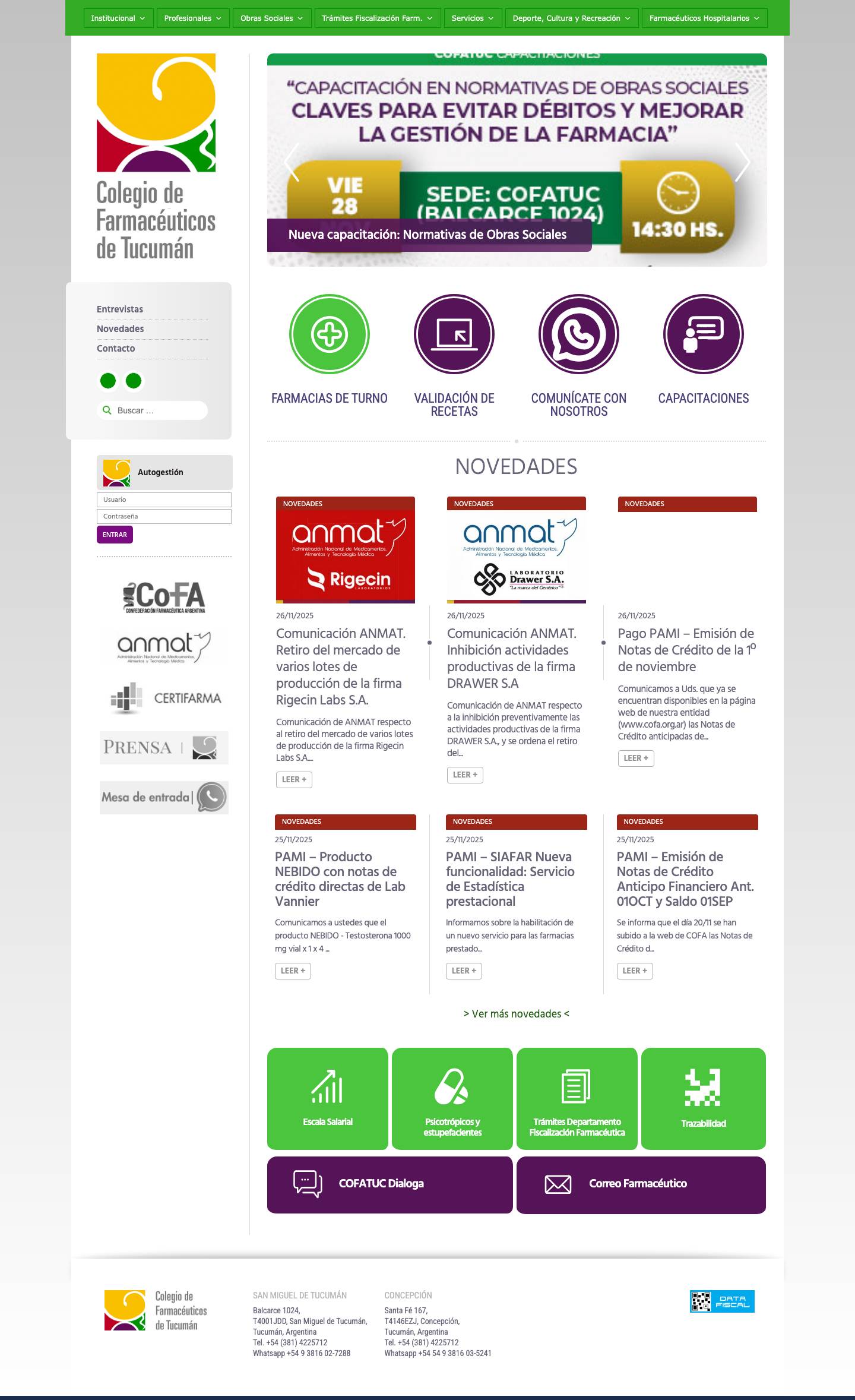 Colegio de Farmacéuticos de Tucumán, Argentina - Full Screenshot