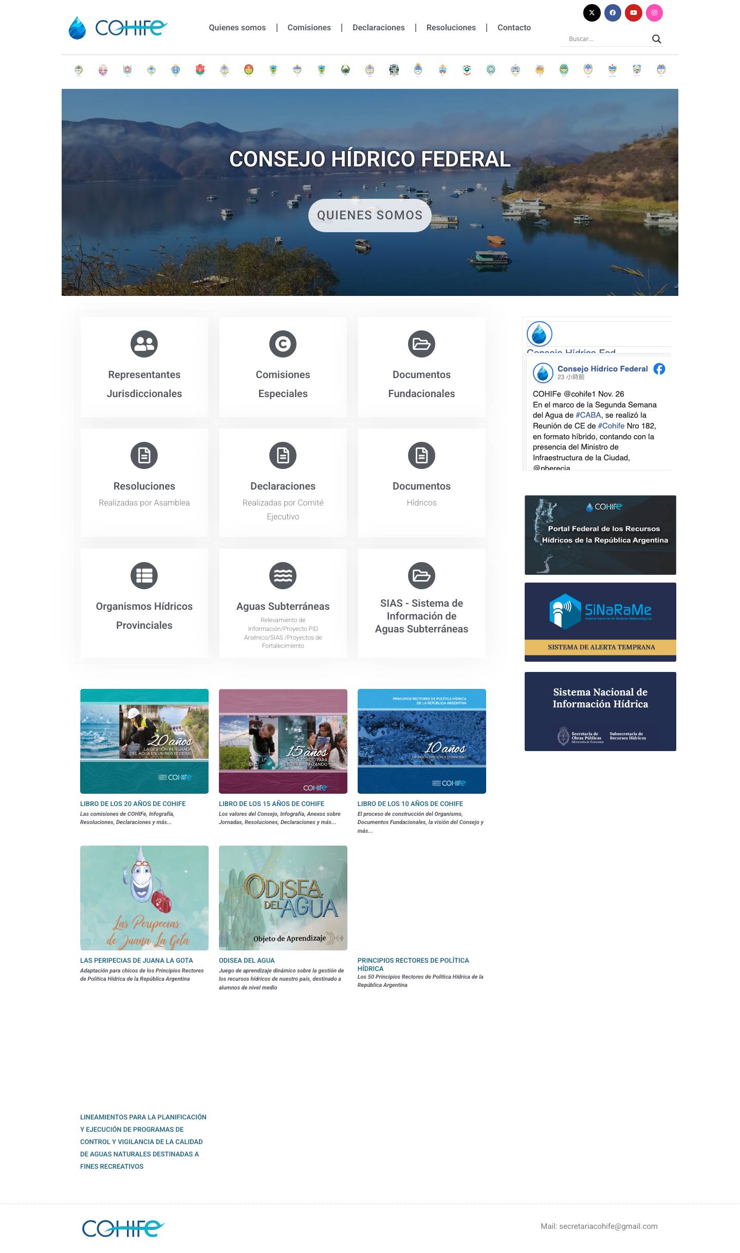 Consejo Hidrico Federal – El Consejo Hídrico Federal (COHIFe), conformado por los Estados Provinciales, la Ciudad Autónoma de Buenos Aires y el Estado Nacional, es una persona jurídica de derecho público creada como instancia federal para el tratamiento de los aspectos de carácter global, estratégico, interjurisdiccional e internacional de los Recursos Hídricos. - Full Screenshot
