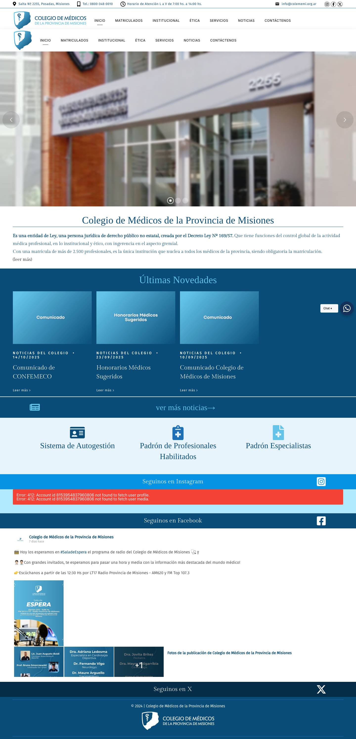 Colegio de Médicos de la Provincia de Misiones – Ayudar al médico en diversos rubros como la educación médica continua, los seguros y otras actividades que redundan en beneficio humano y ético del profesional médico. - Full Screenshot