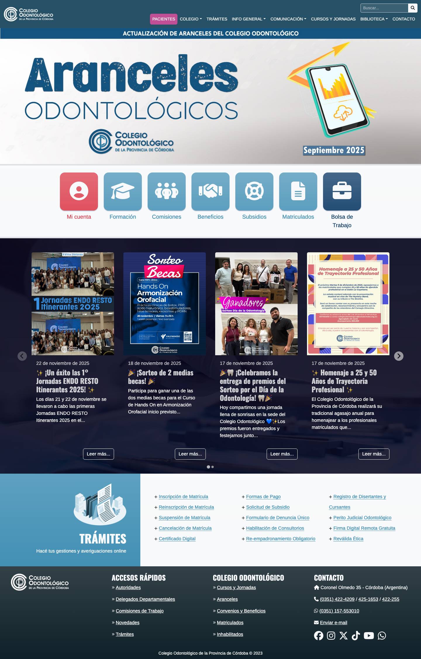 Inicio - Colegio Odontológico de la Provincia de Córdoba - Full Screenshot