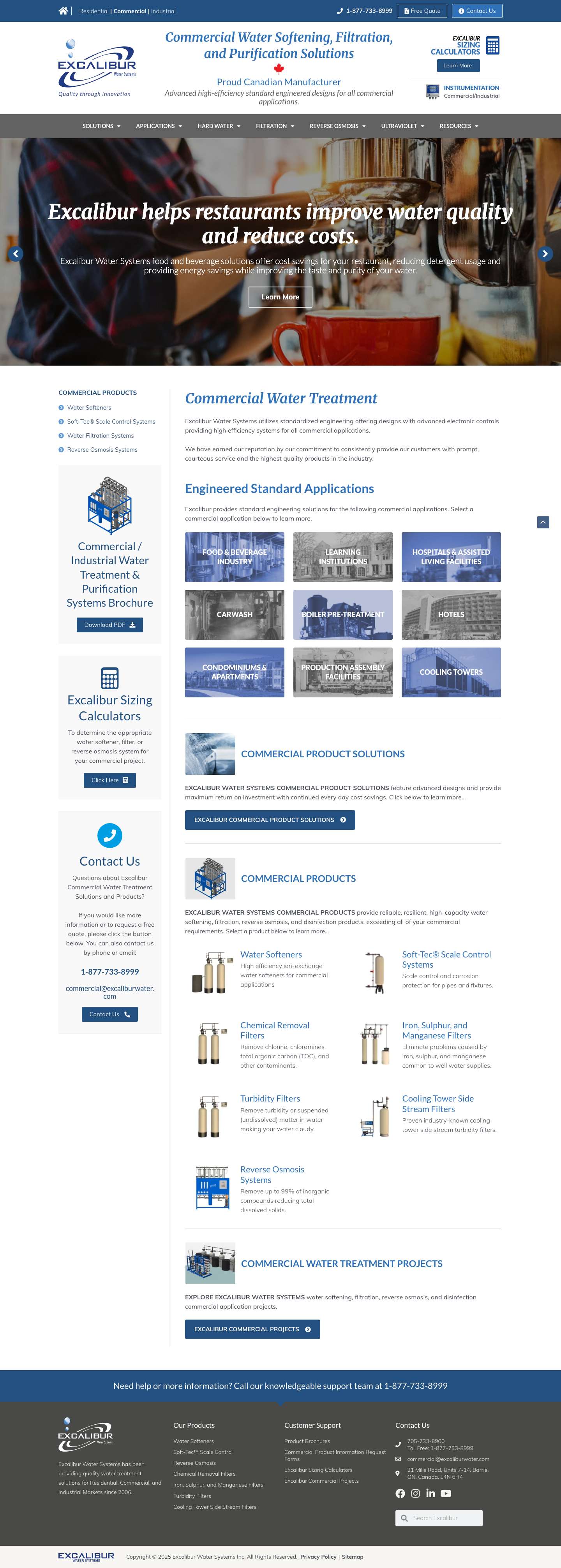 Commercial Water Softeners, Filters, Purifiers | Excalibur Water - Full Screenshot