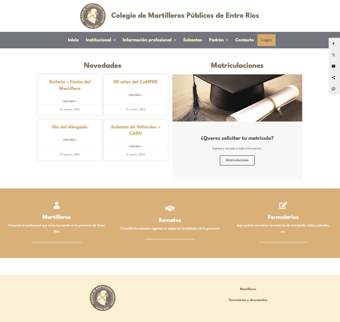Inicio - Colegio de Martilleros Públicos de Entre Ríos - Full Screenshot