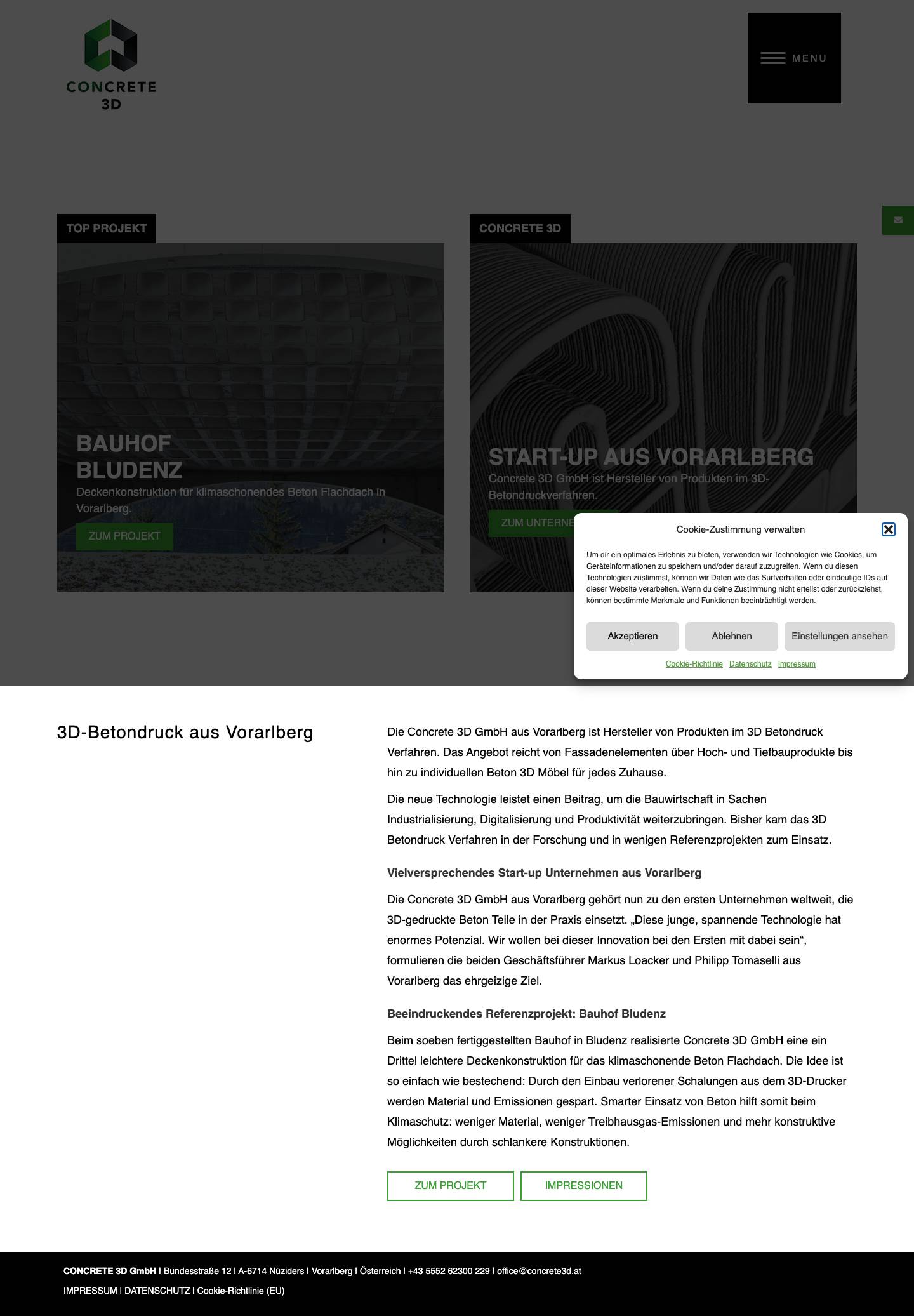 Concrete 3D GmbH | Vorarlberg | Beton 3D-Druck Produkthersteller - Full Screenshot