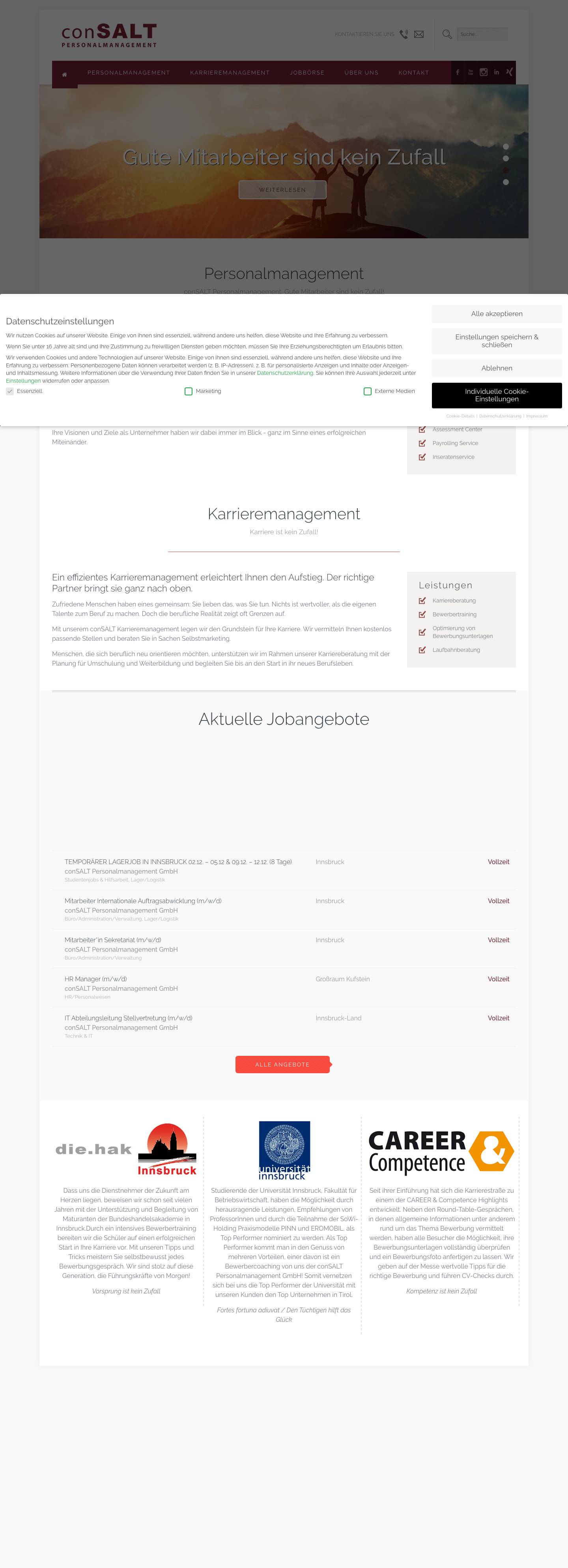 conSALT Personalmanagement GmbH Innsbruck Tirol | Personalberatung, Personalvermittlung - Full Screenshot