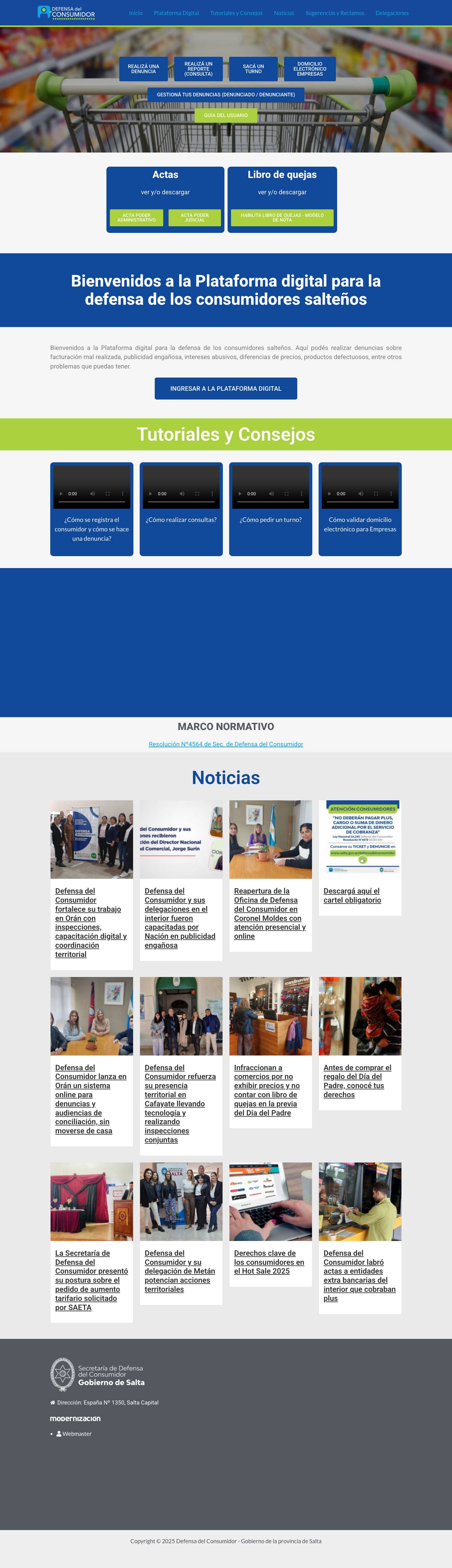 Defensa del Consumidor – Gobierno de la provincia de Salta – Bienvenidos a la Plataforma digital para la defensa de los consumidores salteños. Aquí podés realizar denuncias sobre facturación mal realizada, publicidad engañosa, intereses abusivos, diferencias de precios, productos defectuosos, entre otros problemas que puedas tener. - Full Screenshot