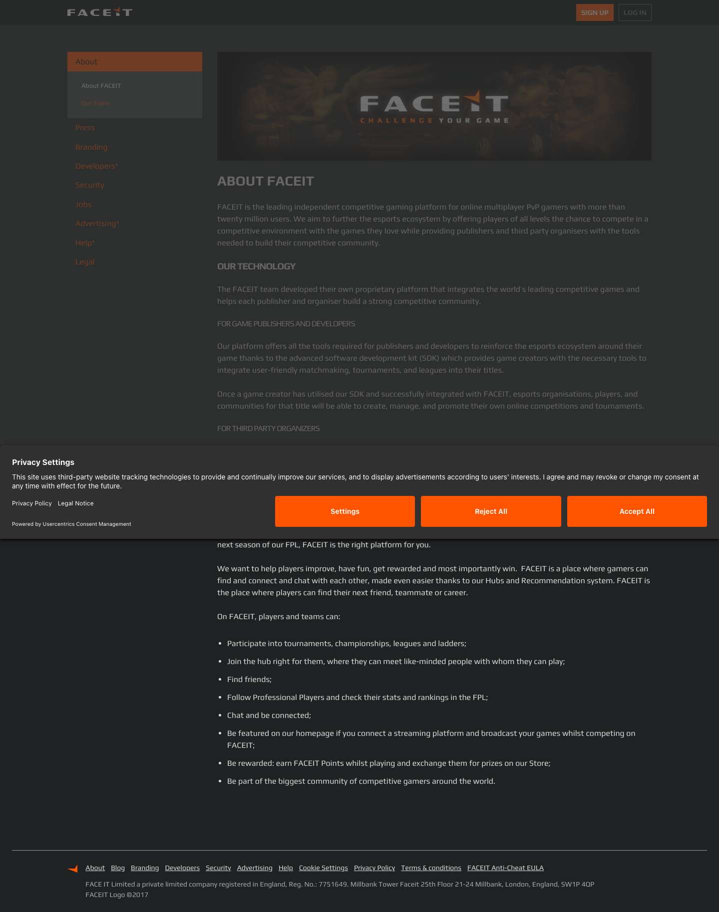 FACEIT Corporate - Full Screenshot