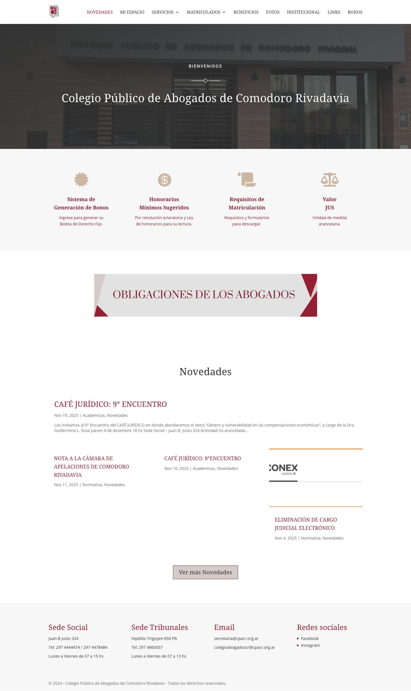 Inicio - Colegio Público de Abogados de Comodoro Rivadavia - Full Screenshot