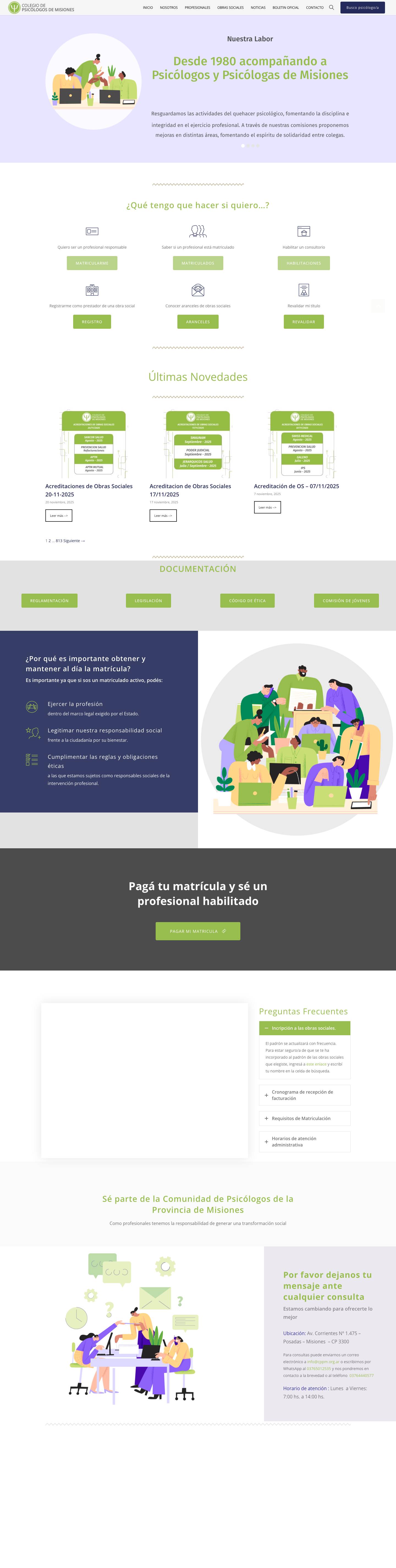 Colegio Profesional de Psicológos de Misiones – Horario de Atención de Lunes a Viernes de 7 a 14 hs. - Full Screenshot