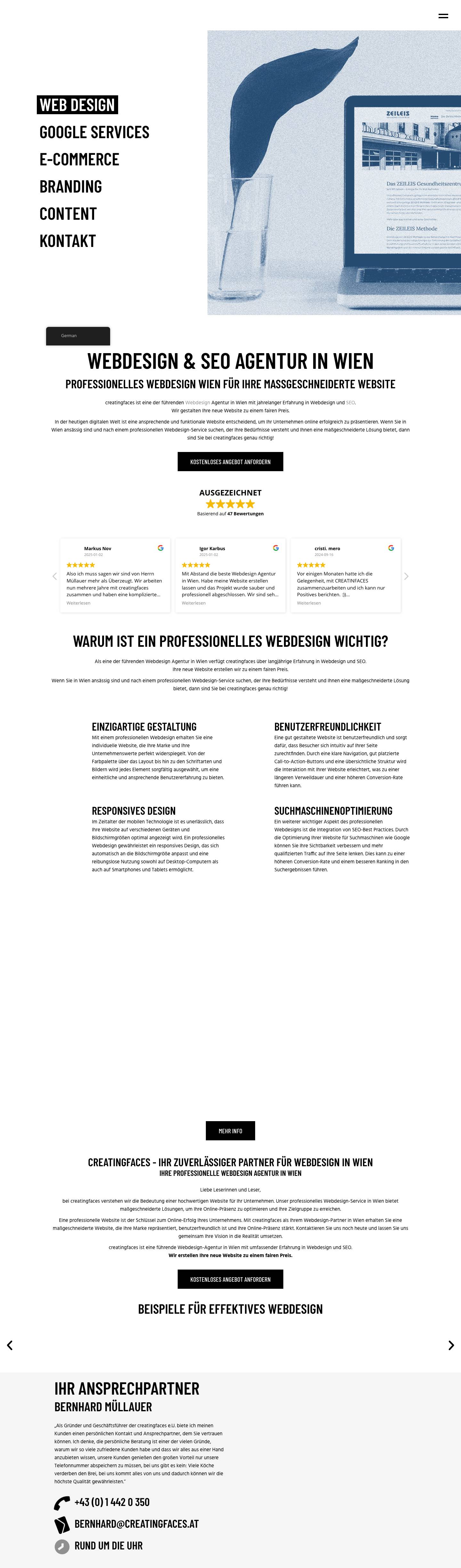 creatingfaces - Webdesign & SEO Agentur in Wien - Full Screenshot