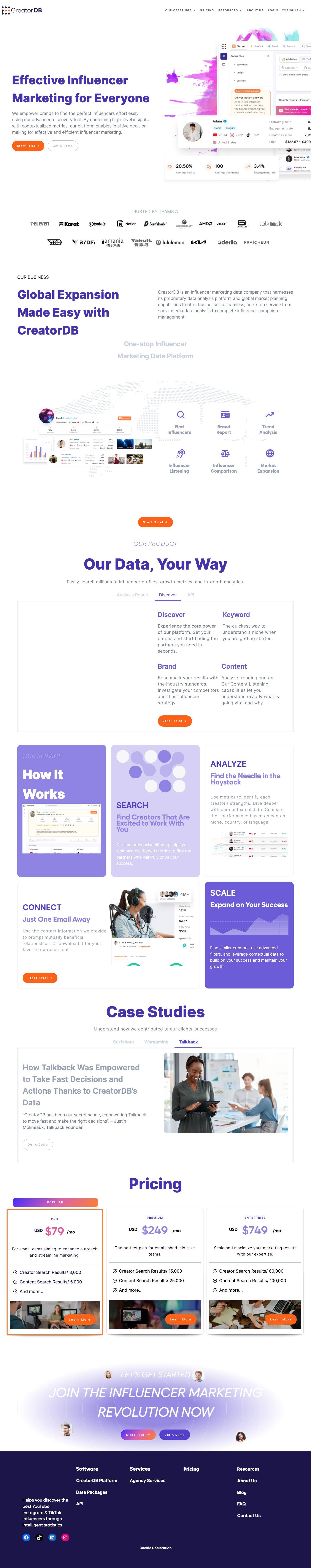 Influencer Marketing Solutions - CreatorDB - Full Screenshot