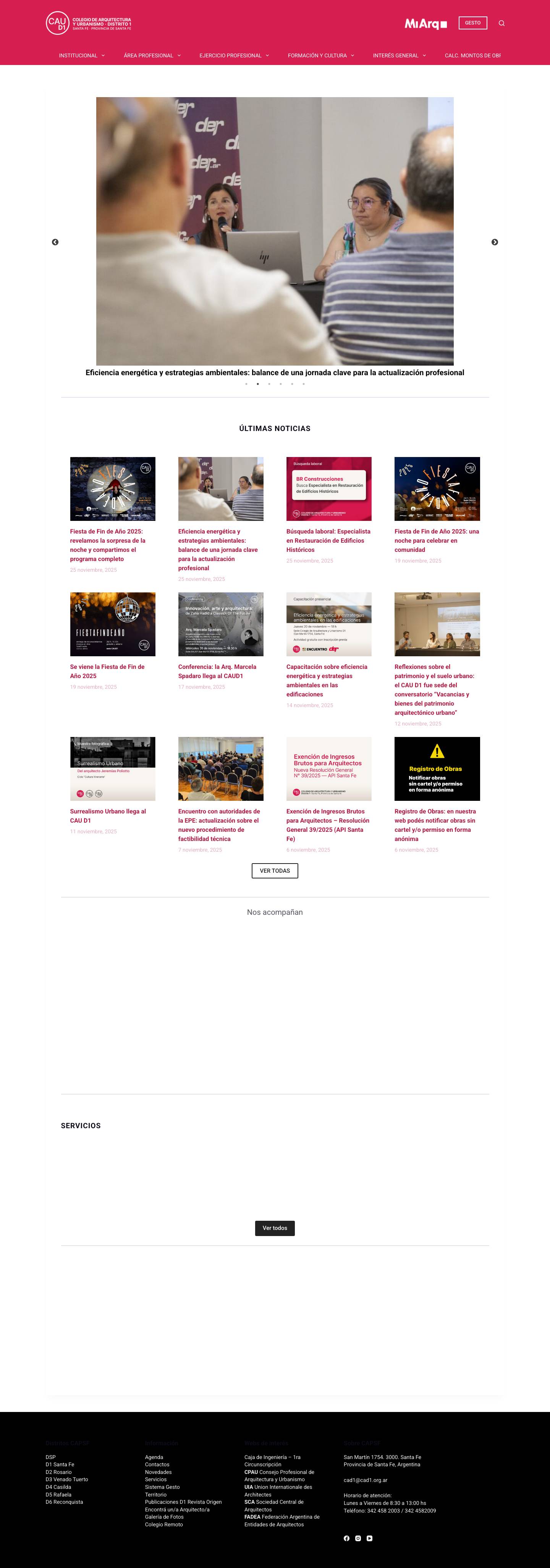Inicio - Colegio de Arquitectos Distrito 1 Santa Fe - Full Screenshot