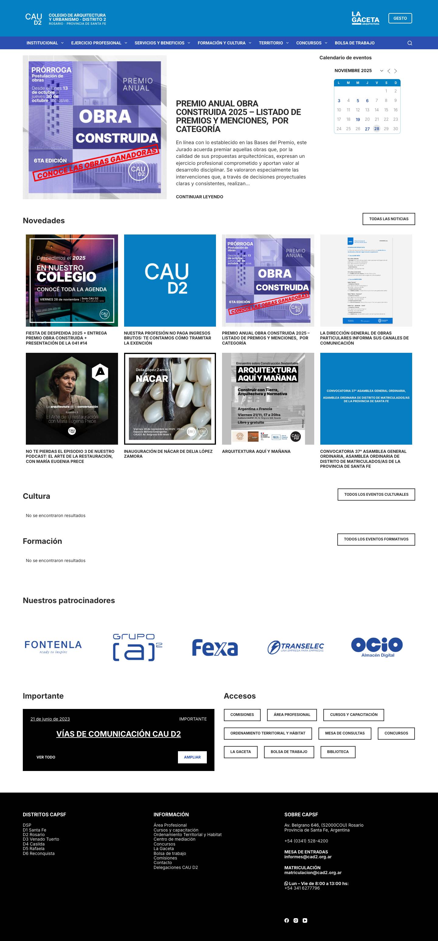 Inicio - Colegio de Arquitectura y Urbanismo Distrito 2 Rosario - Full Screenshot