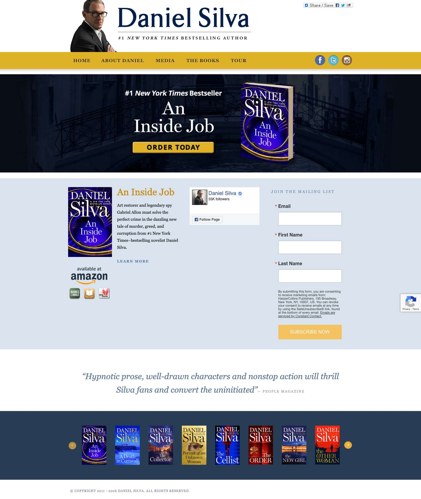Home - Daniel SilvaDaniel Silva | #1 New York Times Bestselling Author - Full Screenshot