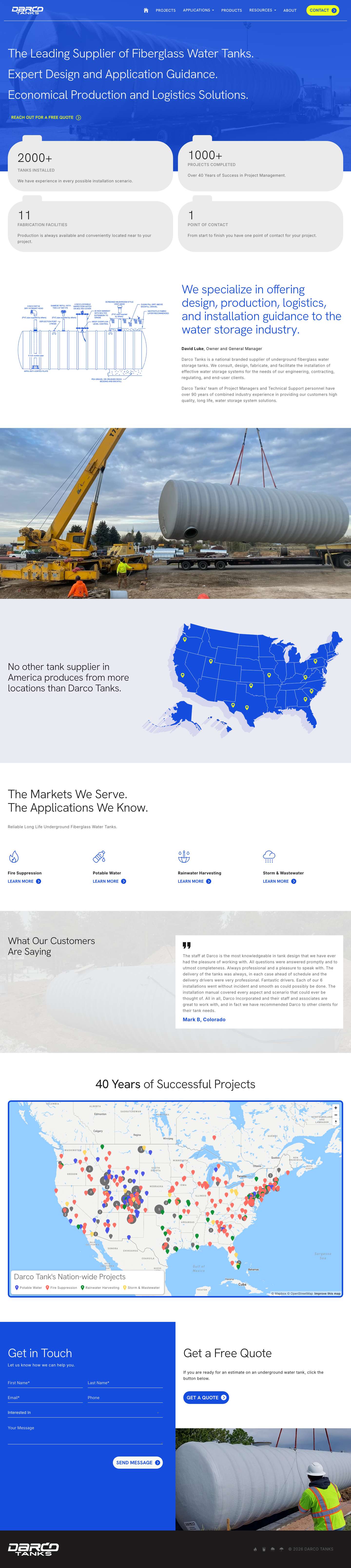 Underground Fiberglass Water Tanks | Darco Tanks - Full Screenshot