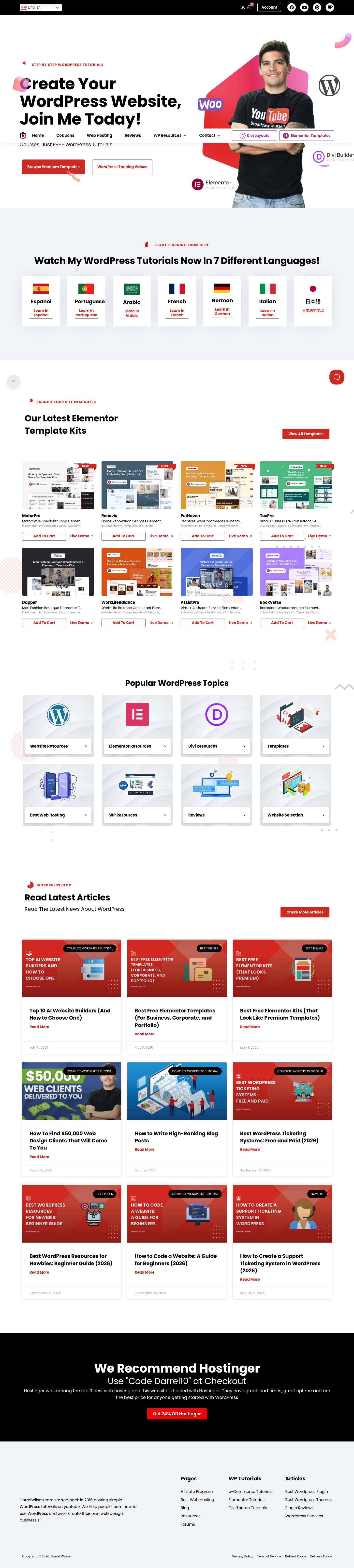 Darrel Wilson | Home Of The Free Wordpress Tutorials - Full Screenshot