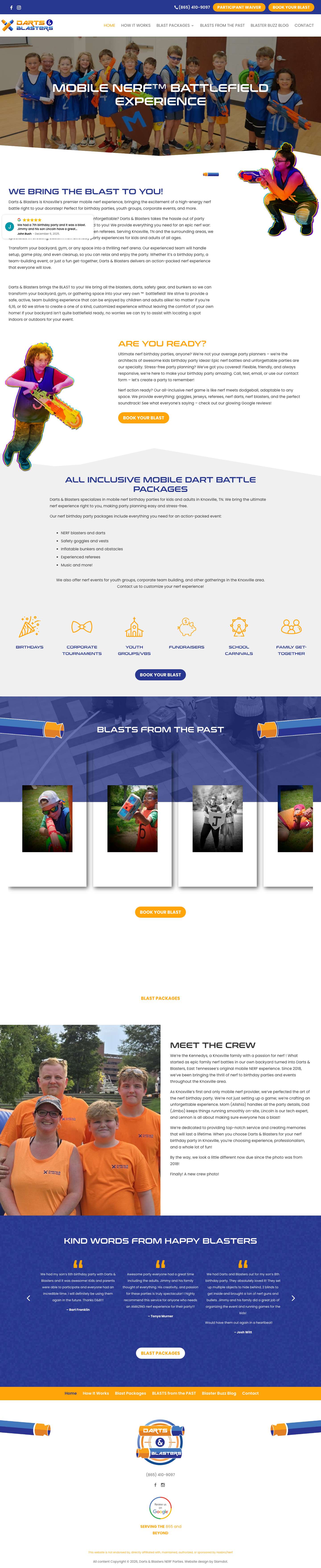 Darts and Blasters NERF Parties Knoxville | Kids Birthdays - Full Screenshot