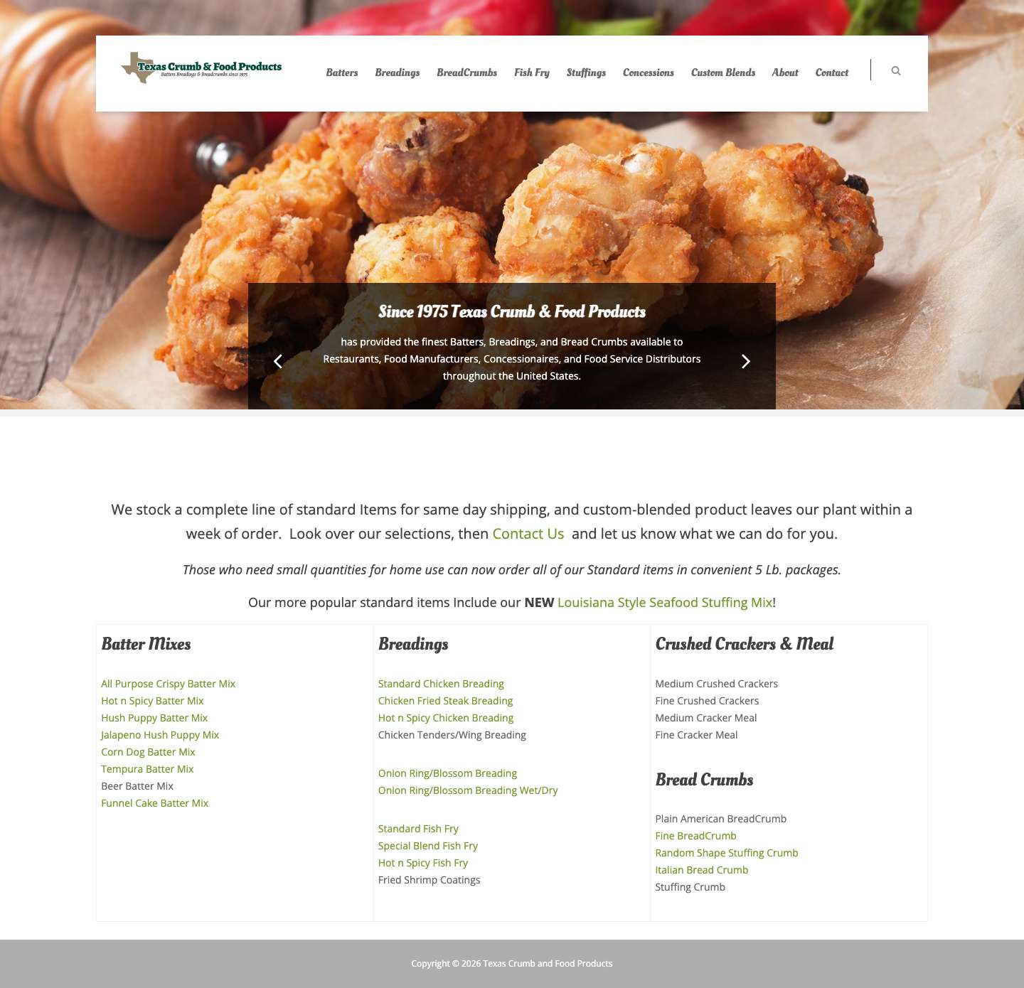 Batters, Breadings, and Breadcrumbs - Texas Crumb and Food Products - Full Screenshot